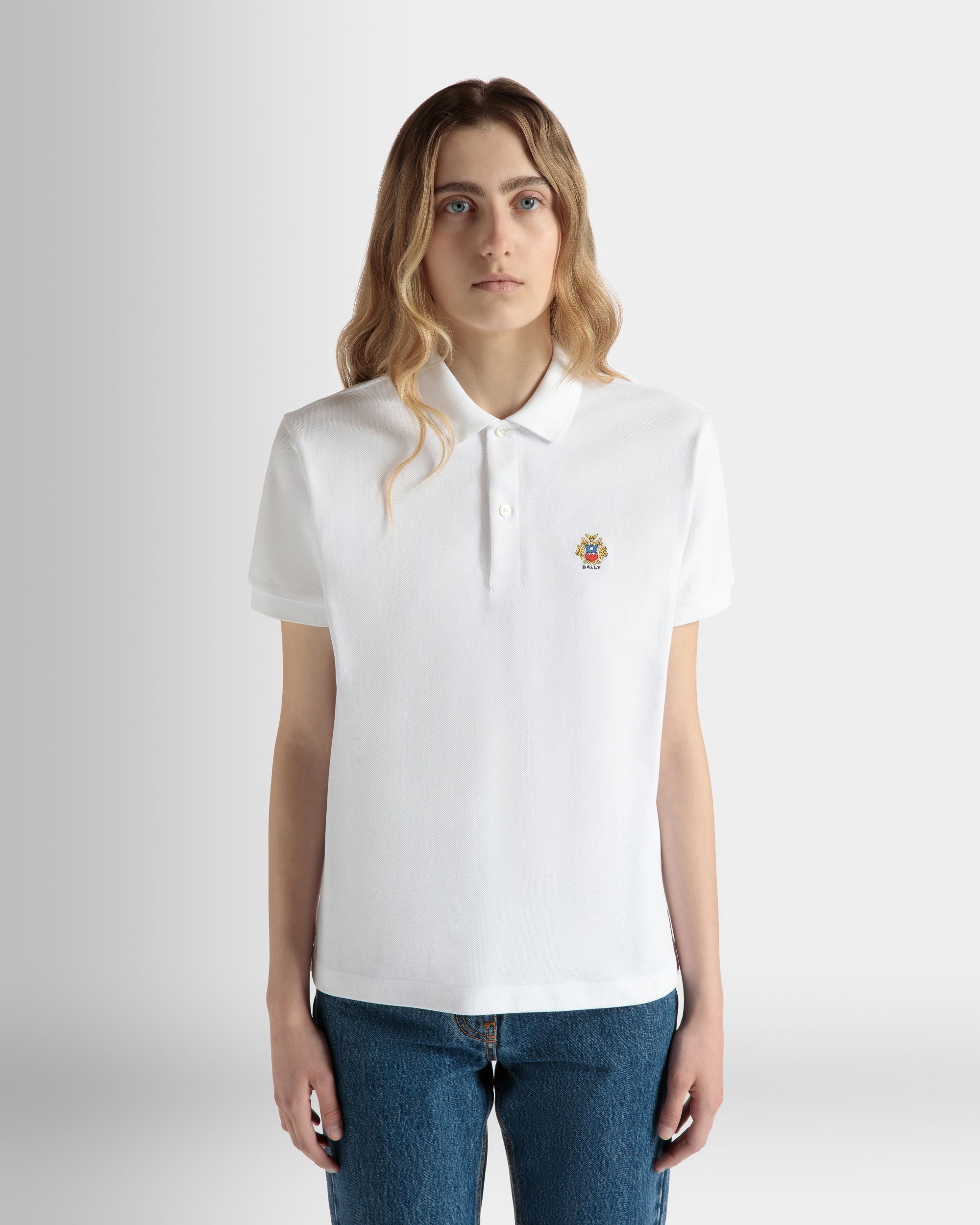 Polo À Manches Courtes En Coton Blanc - Femme - Bally - 03