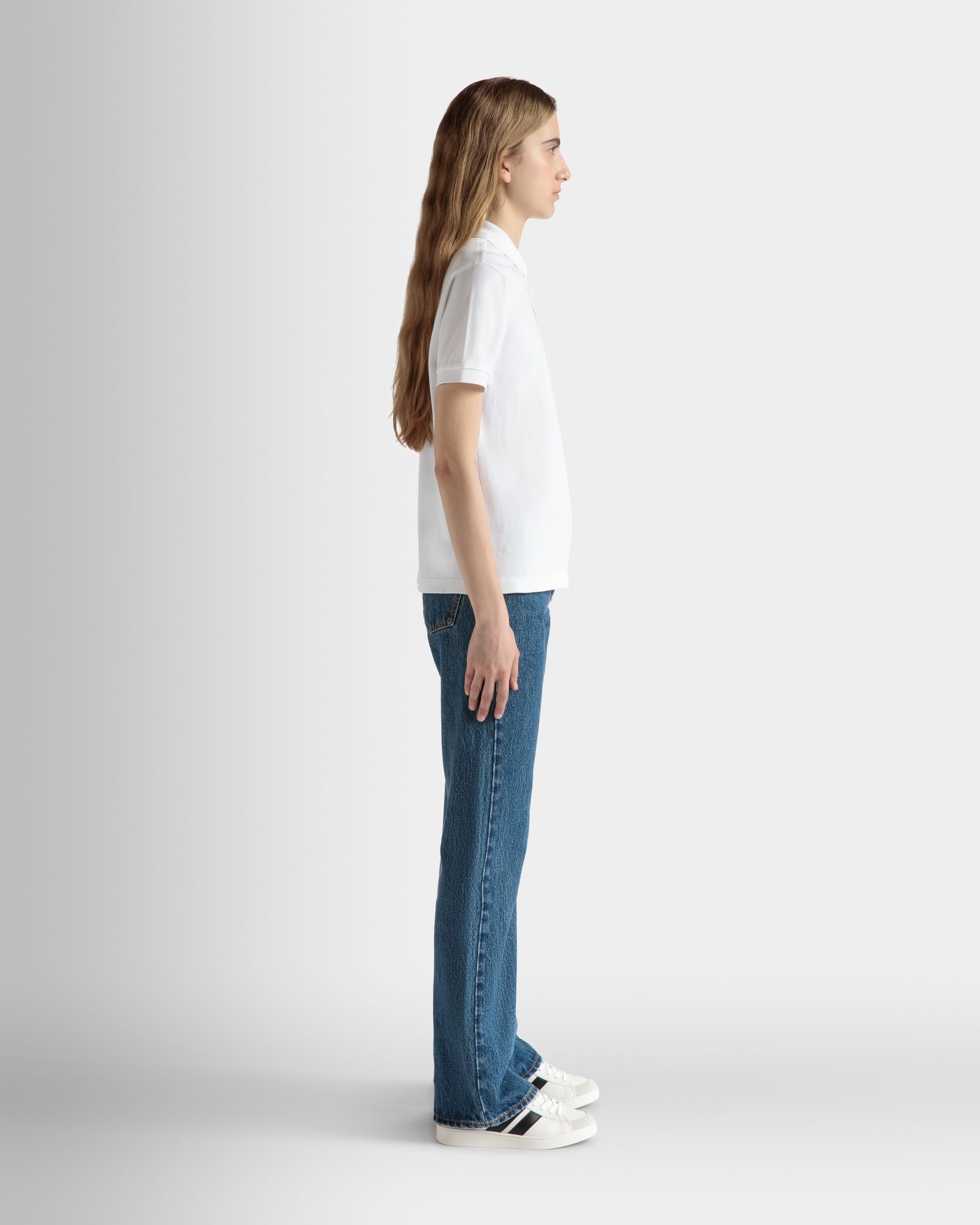 Polo À Manches Courtes En Coton Blanc - Femme - Bally - 05