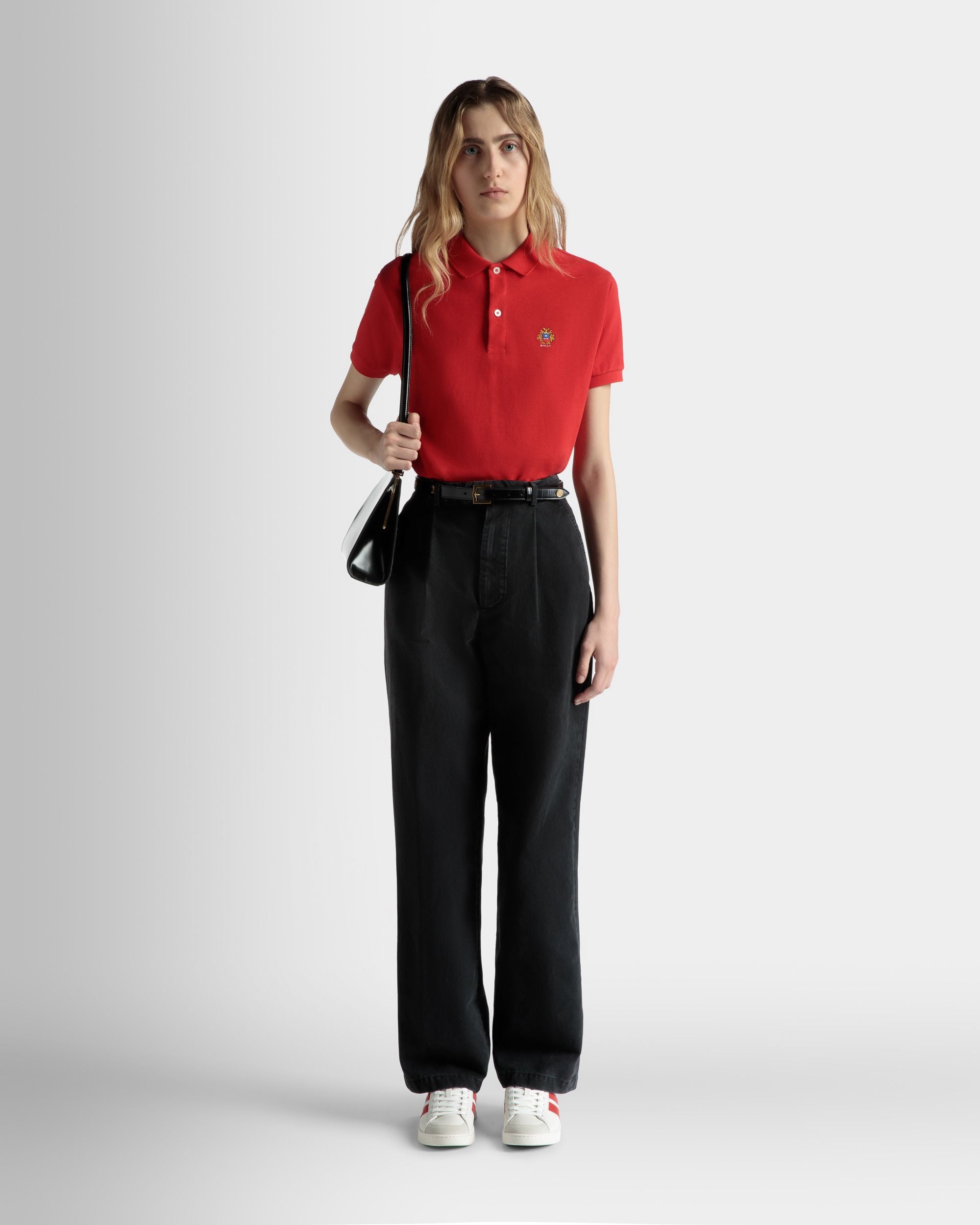 Polo À Manches Courtes En Coton Rouge - Femme - Bally - 02