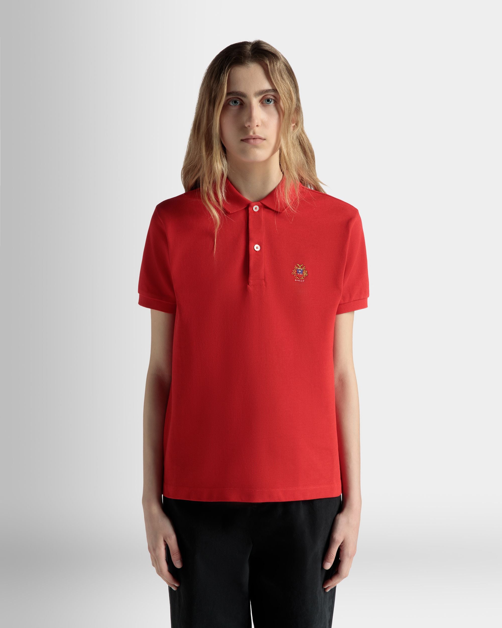 Polo À Manches Courtes En Coton Rouge - Femme - Bally - 03