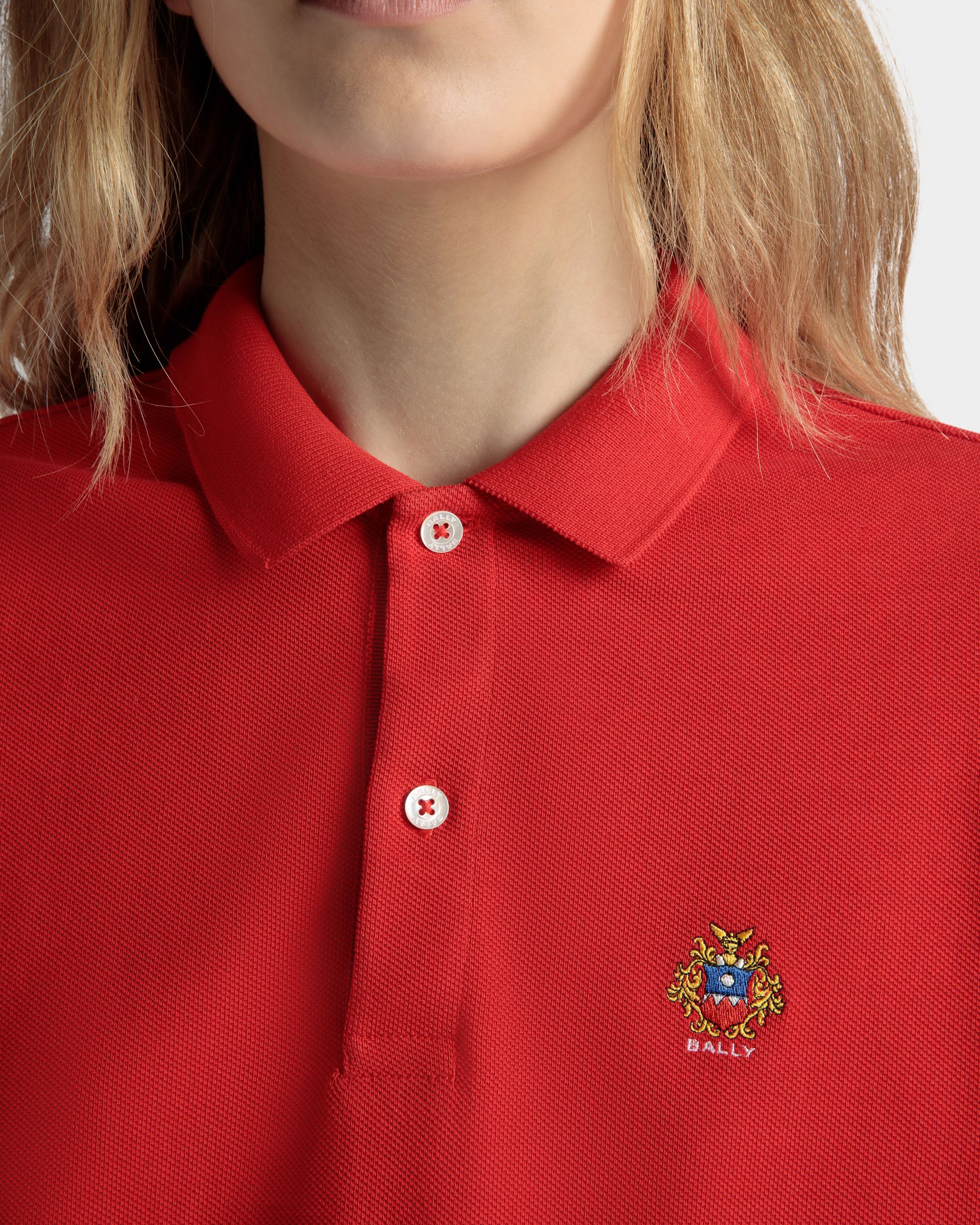 Polo À Manches Courtes En Coton Rouge - Femme - Bally - 04