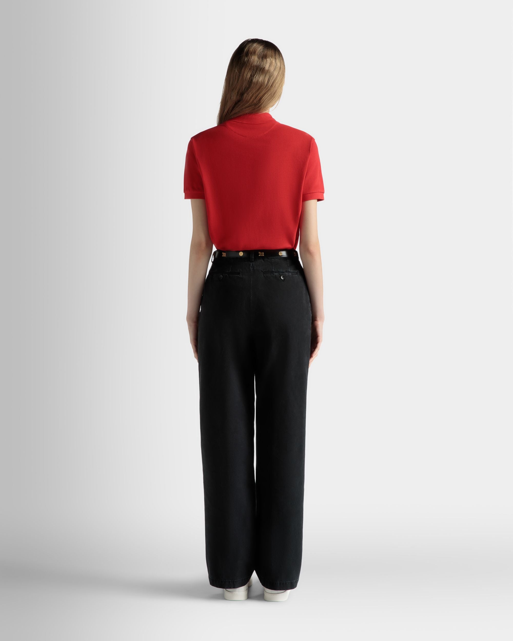 Polo À Manches Courtes En Coton Rouge - Femme - Bally - 06