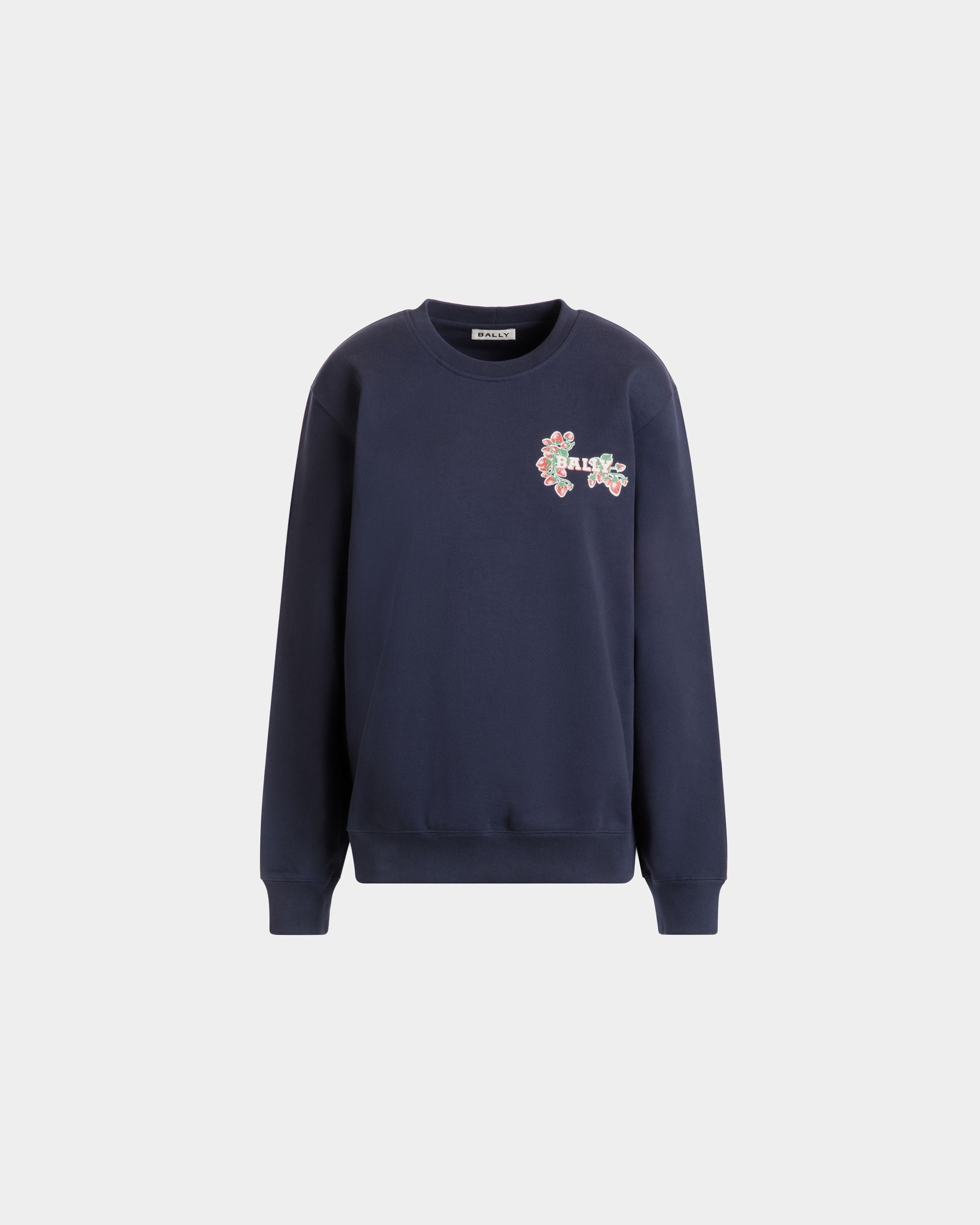 Sweatshirt in Navy Blue Cotton with a Strawberry Print - Women's - Bally - 01