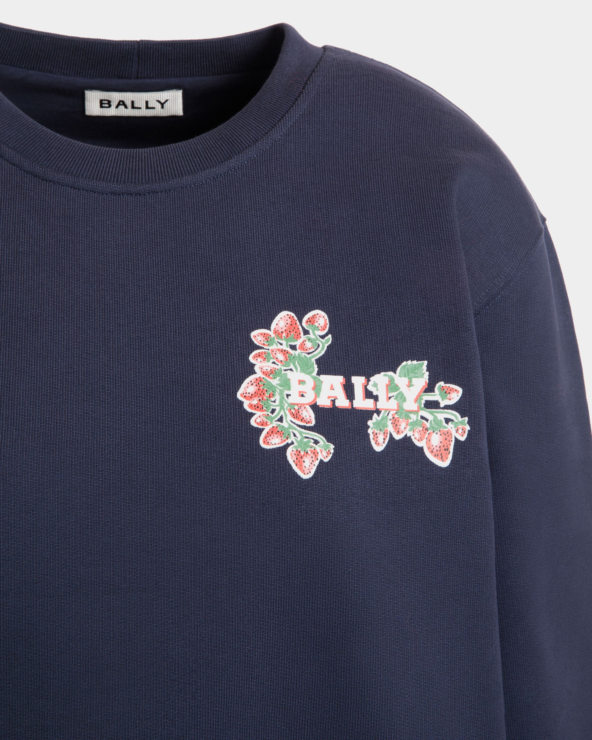 Sweatshirt in Navy Blue Cotton with a Strawberry Print - Women's - Bally - 02