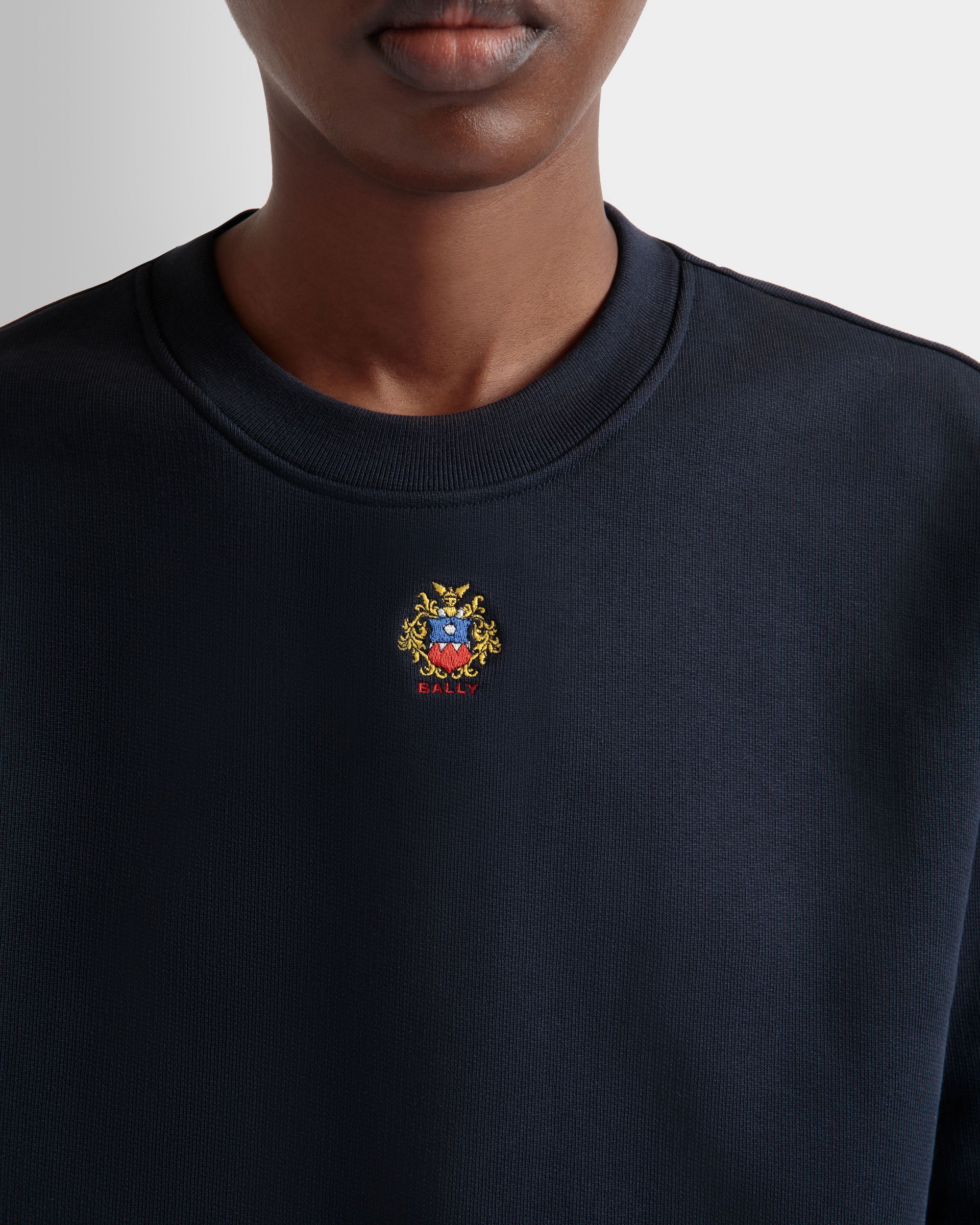 Rundhalspullover Aus Baumwolle In Navy Blue Mit Bally Crest Logo - Damen - Bally - 03