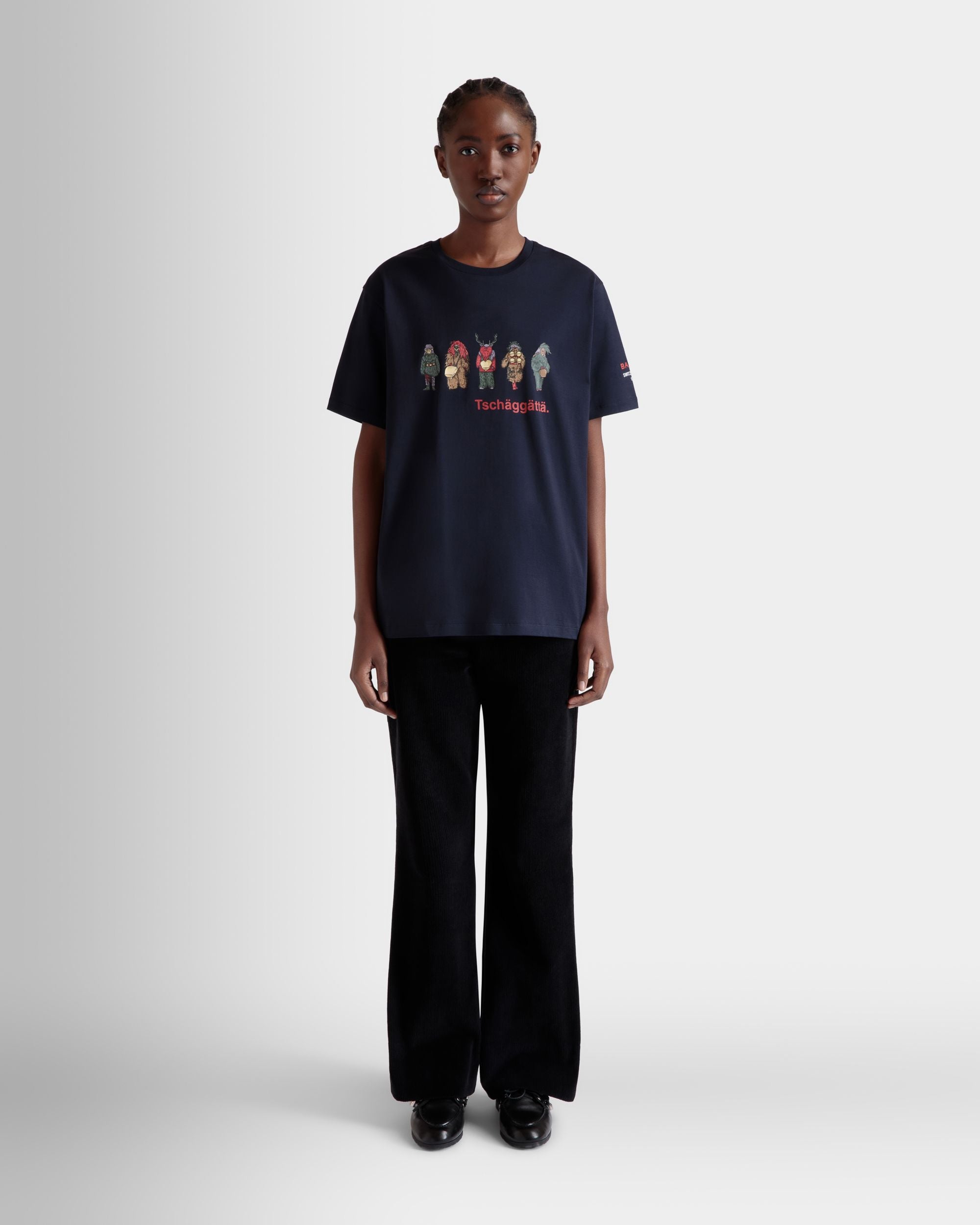 T-Shirt Avec Imprimés Forest Mask En Coton Navy Blue - Femme - Bally - 02