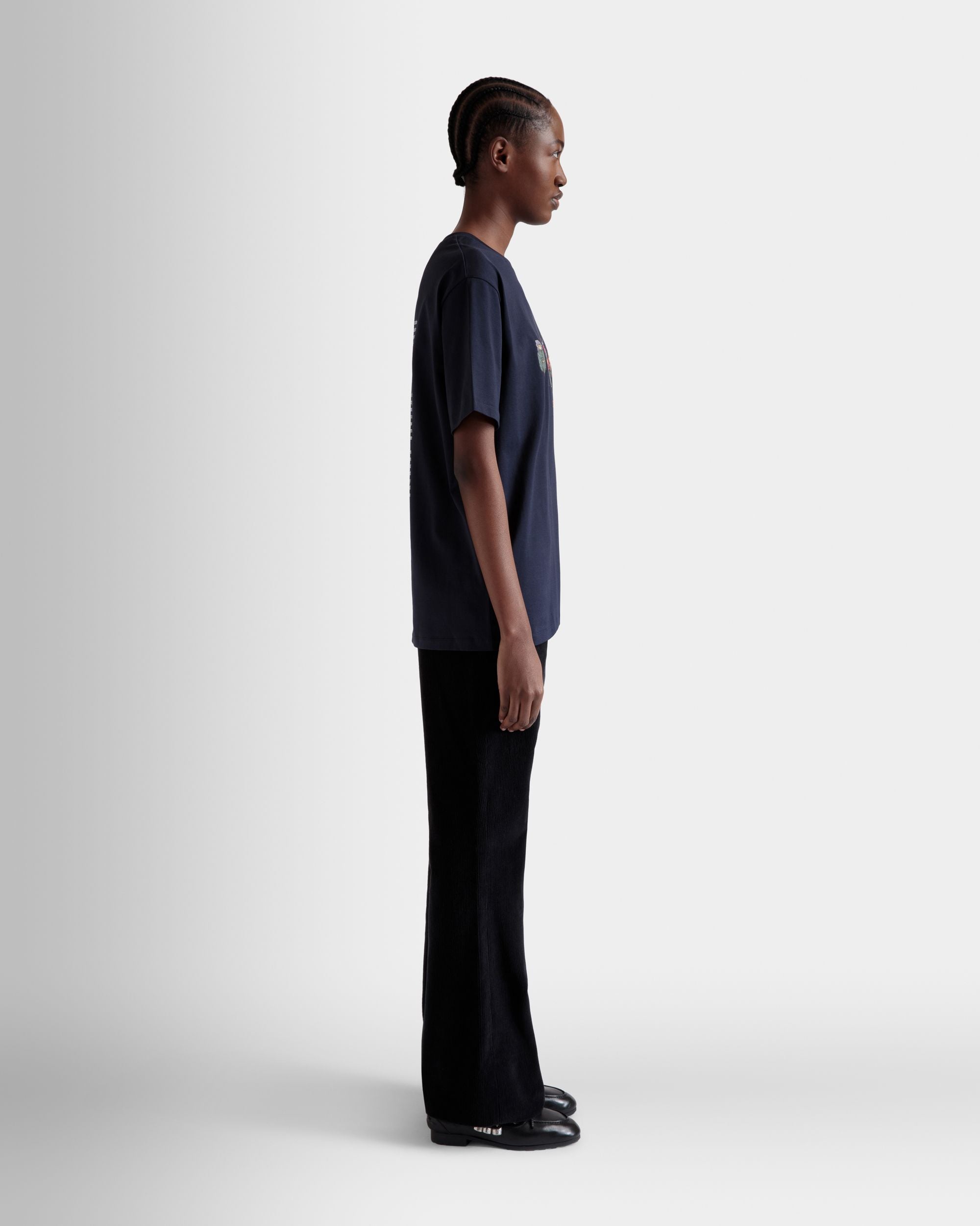 T-Shirt Avec Imprimés Forest Mask En Coton Navy Blue - Femme - Bally - 05