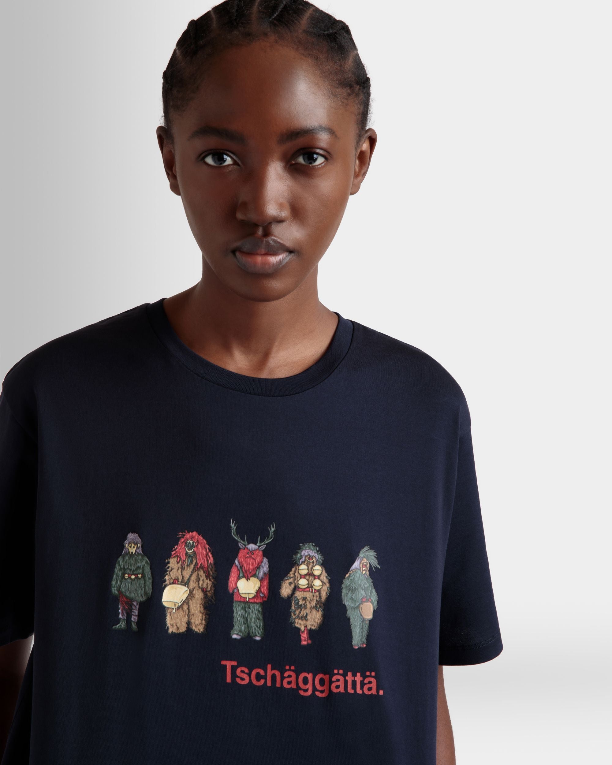 T-Shirt Avec Imprimés Forest Mask En Coton Navy Blue - Femme - Bally - 08