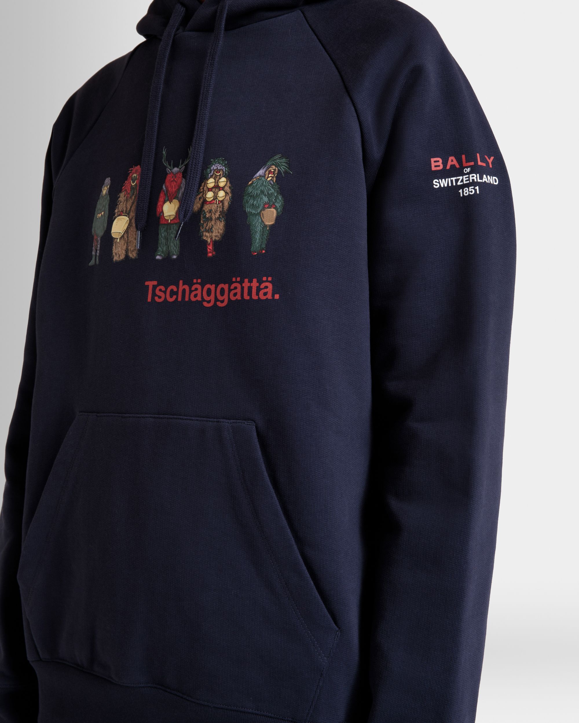 Hoodie with Forest Mask Print In Navy Blue Cotton - Femme - Bally - 08