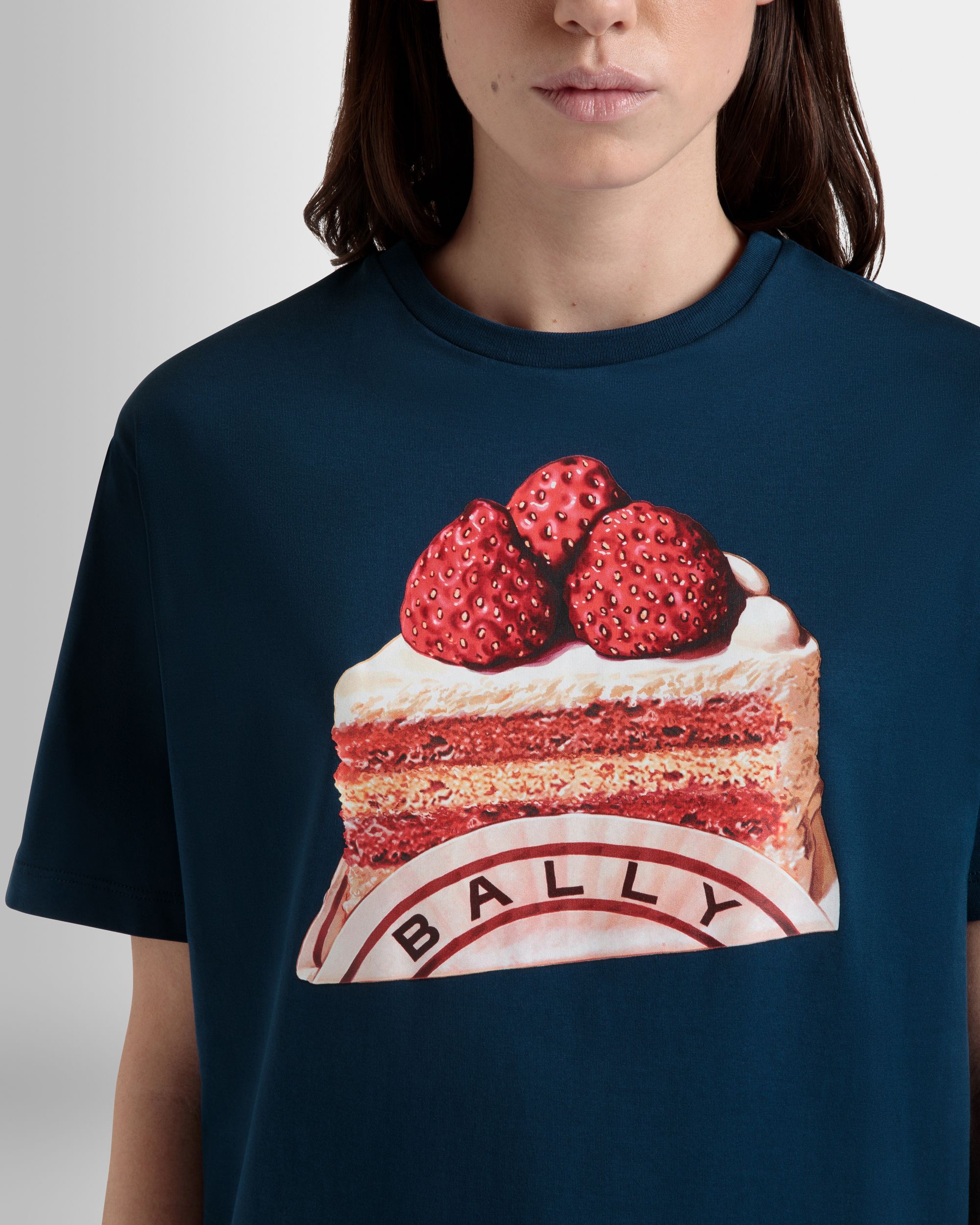 T-Shirt Aus Baumwolle In Navy Blue Mit Bally-Cake-Print - Damen - Bally - 03