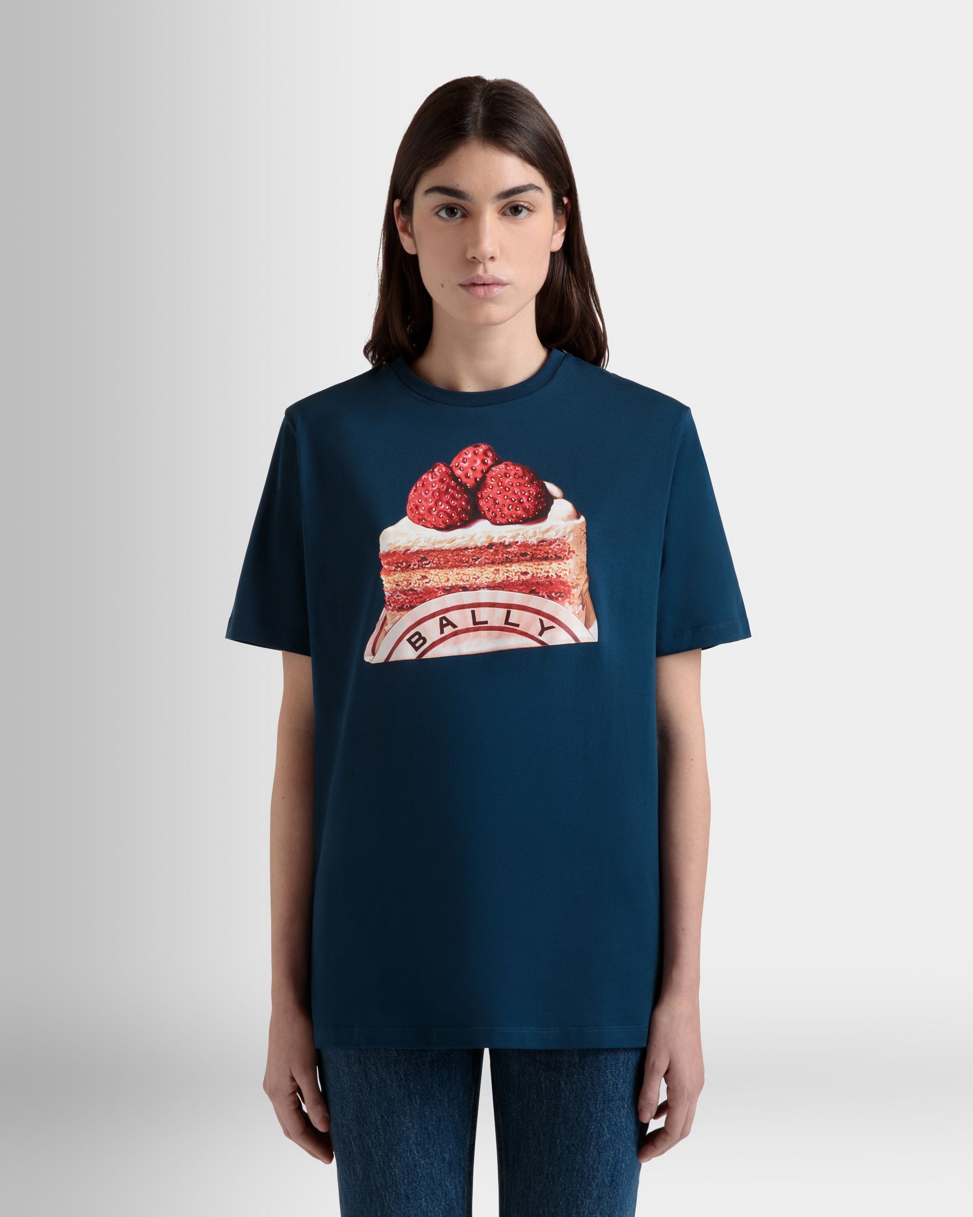 T-Shirt En Coton Navy Blue Avec Imprimé Bally Cake - Femme - Bally - 08