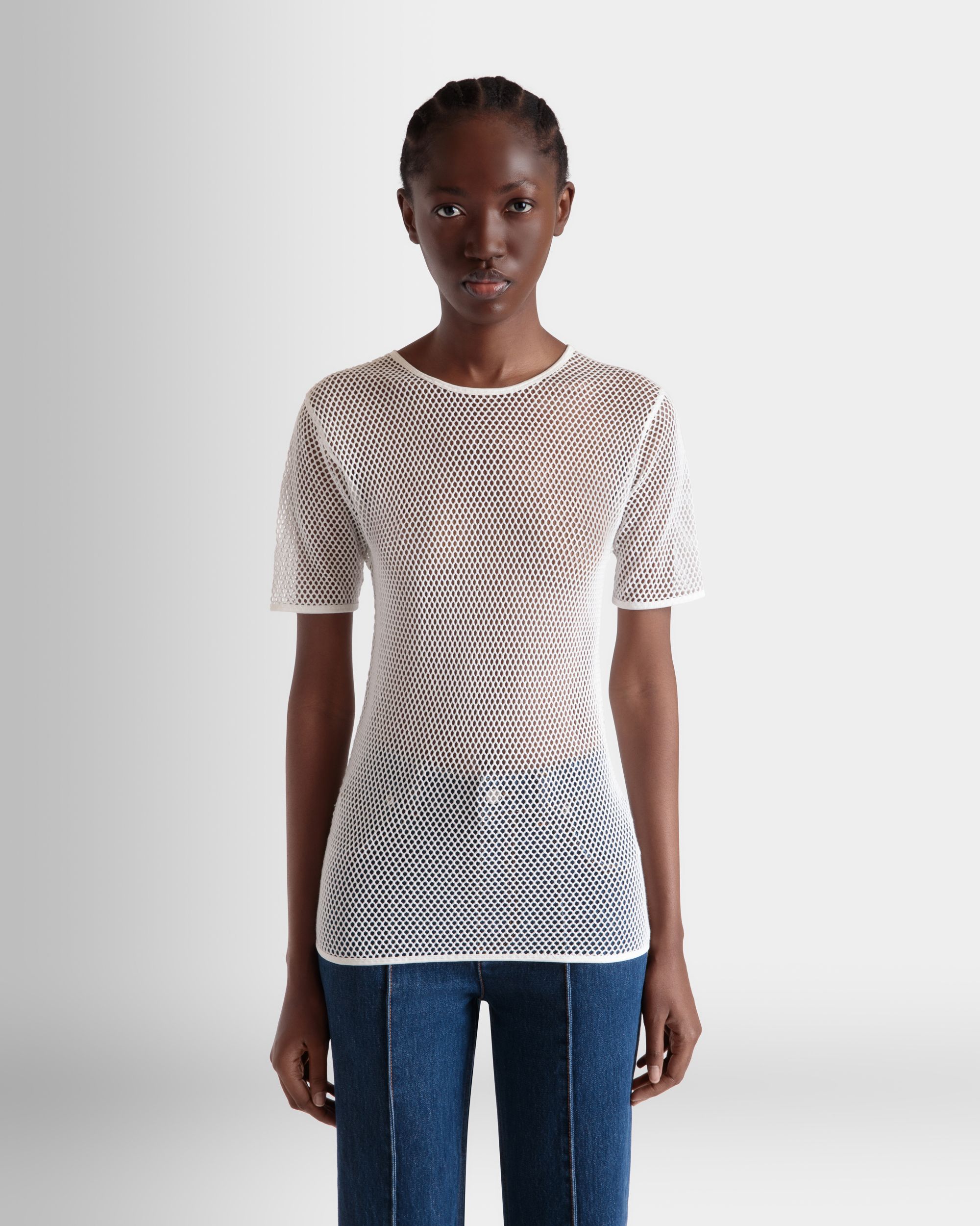 Mesh-T-Shirt Aus Baumwolle In Weiß - Damen - Bally - 08