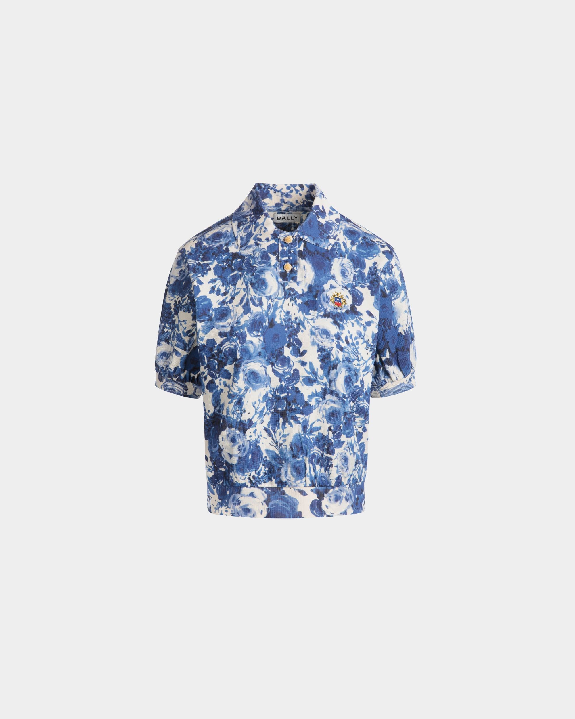 Polo Shirt with a Rosengarten Print in Blue Cotton - Damen - Bally - 01