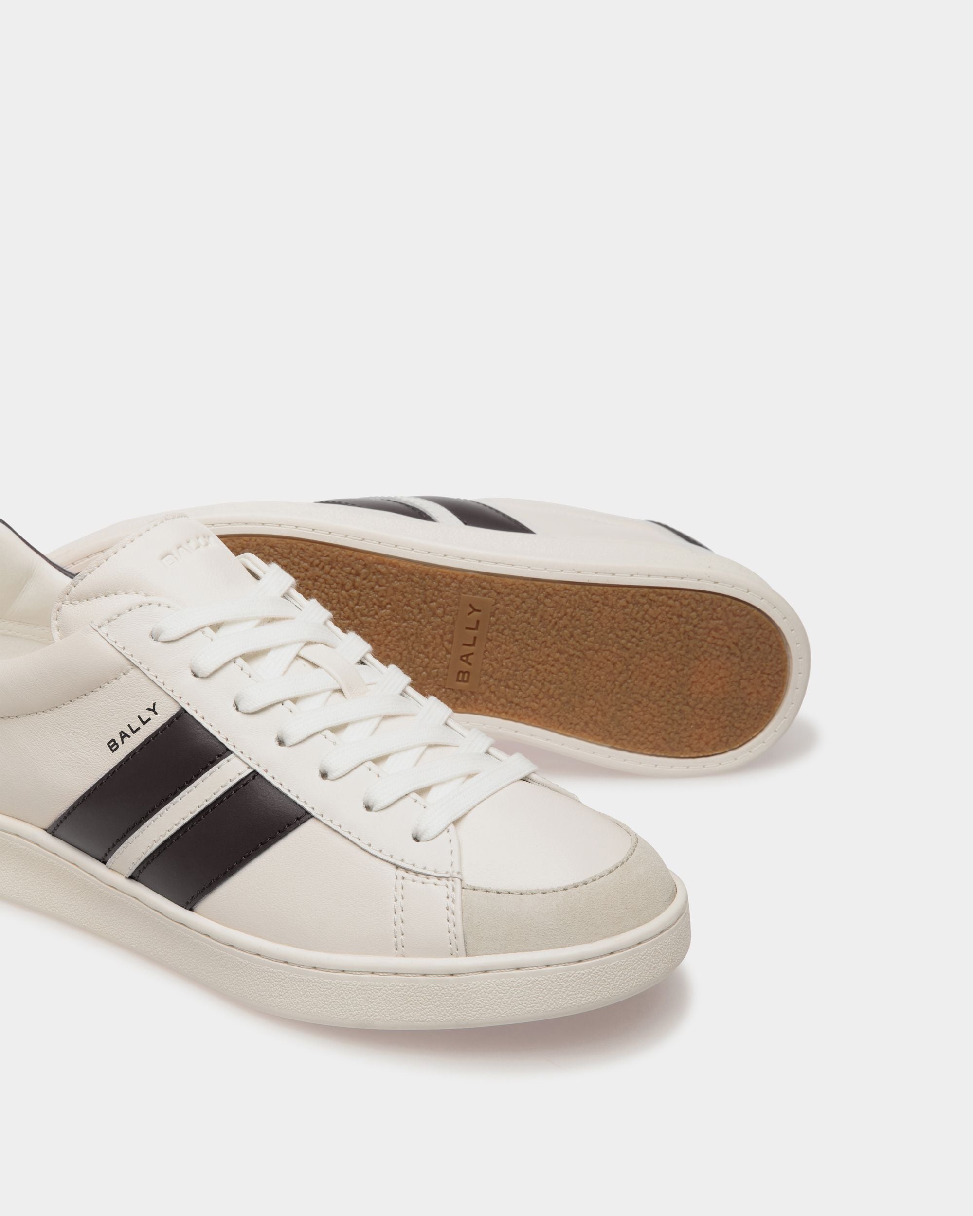 Women s Tennis Sneaker in White and Black Leather Bally