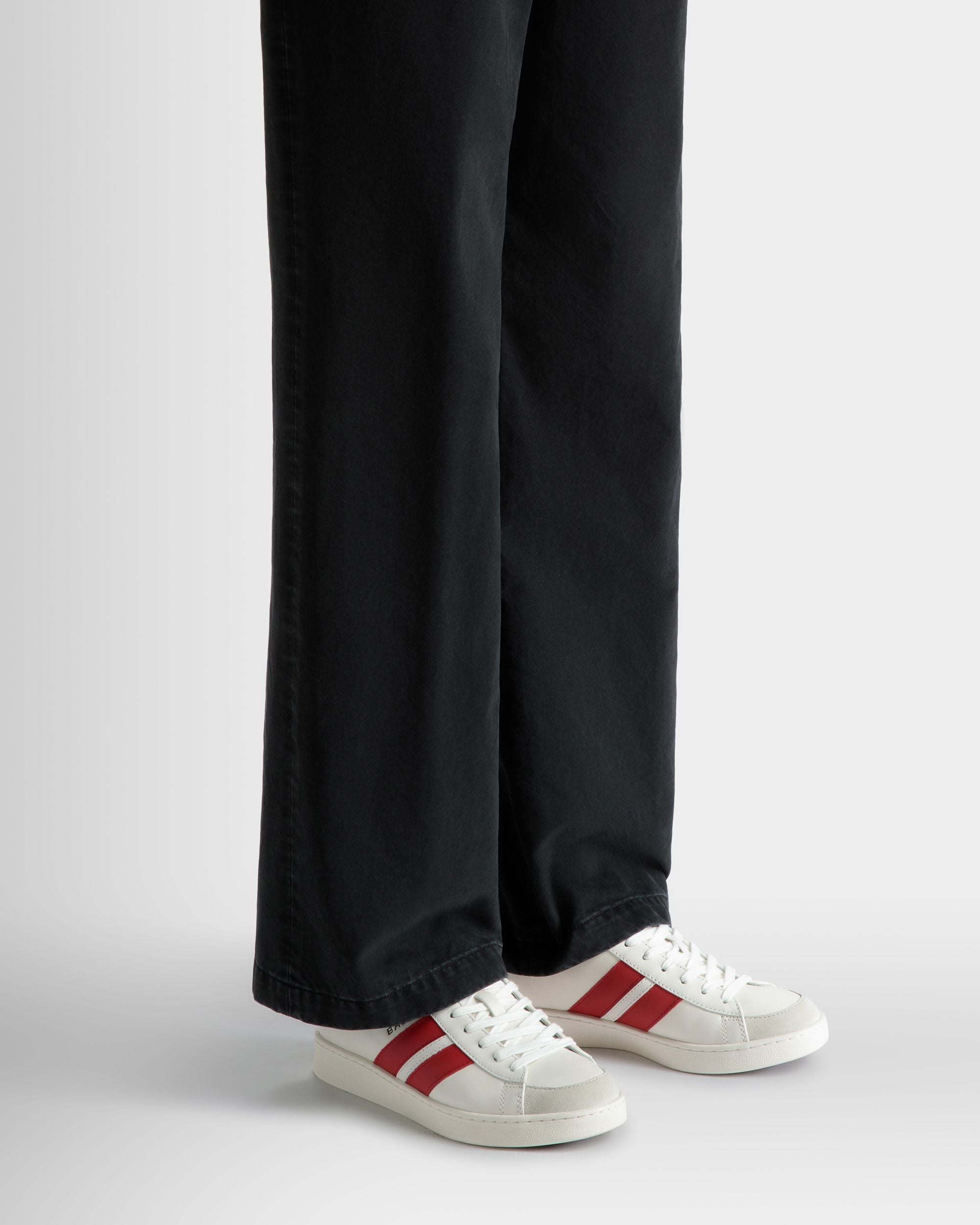 Tennis Sneaker in White and Candy Red Leather - Women's - Bally - 02