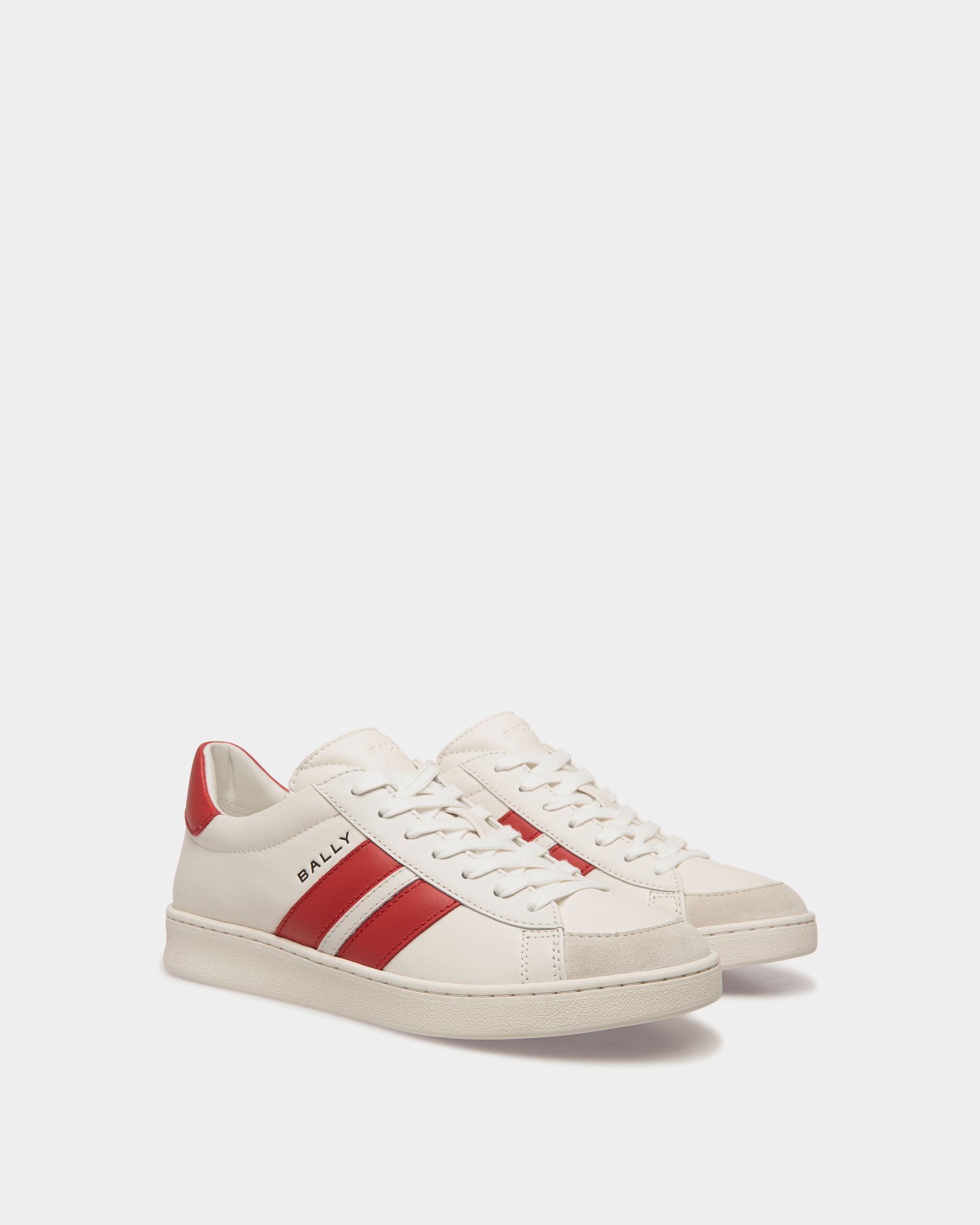 Tennis Sneaker in White and Candy Red Leather - Women's - Bally - 03
