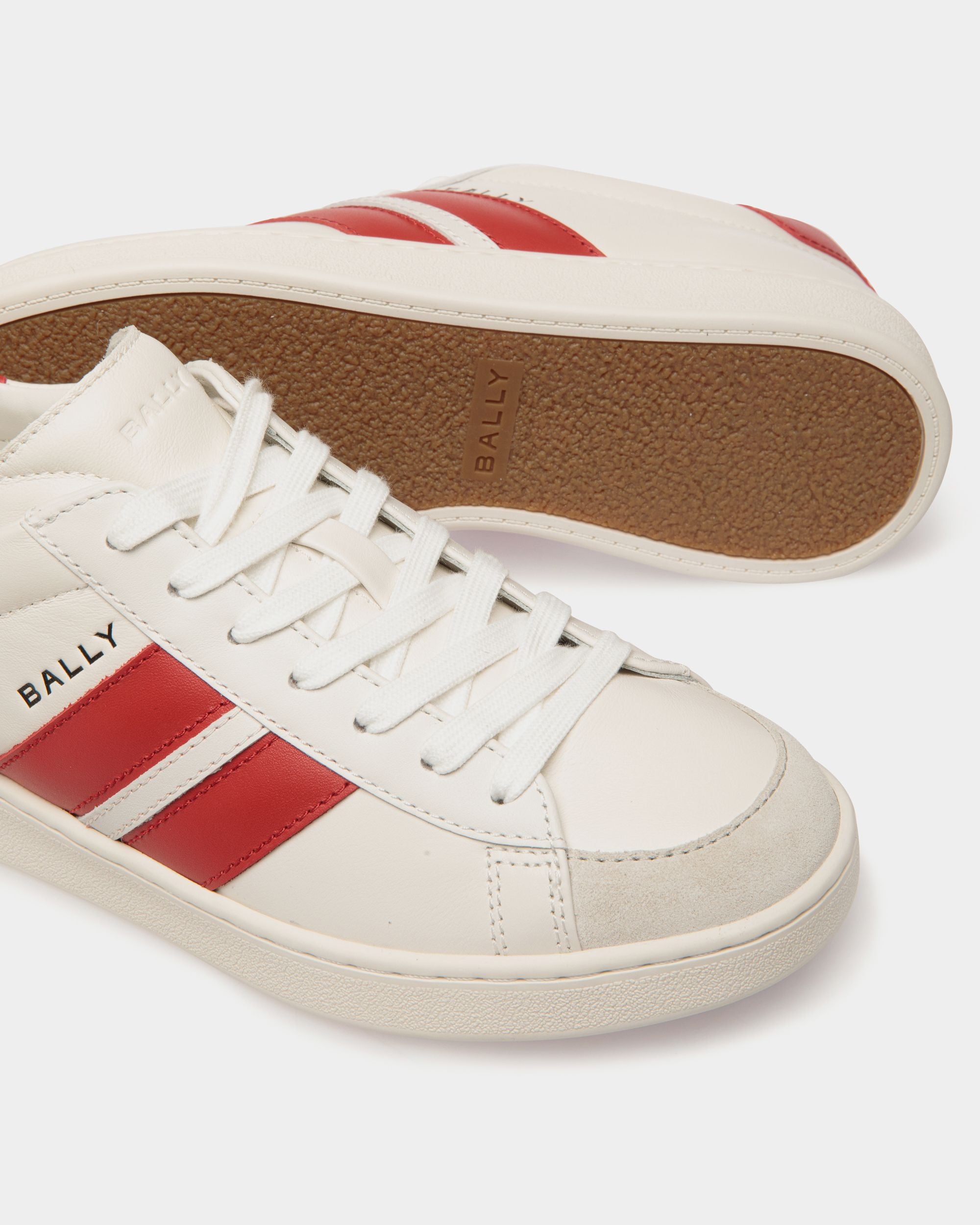 Tennis Sneaker in White and Candy Red Leather - Women's - Bally - 05