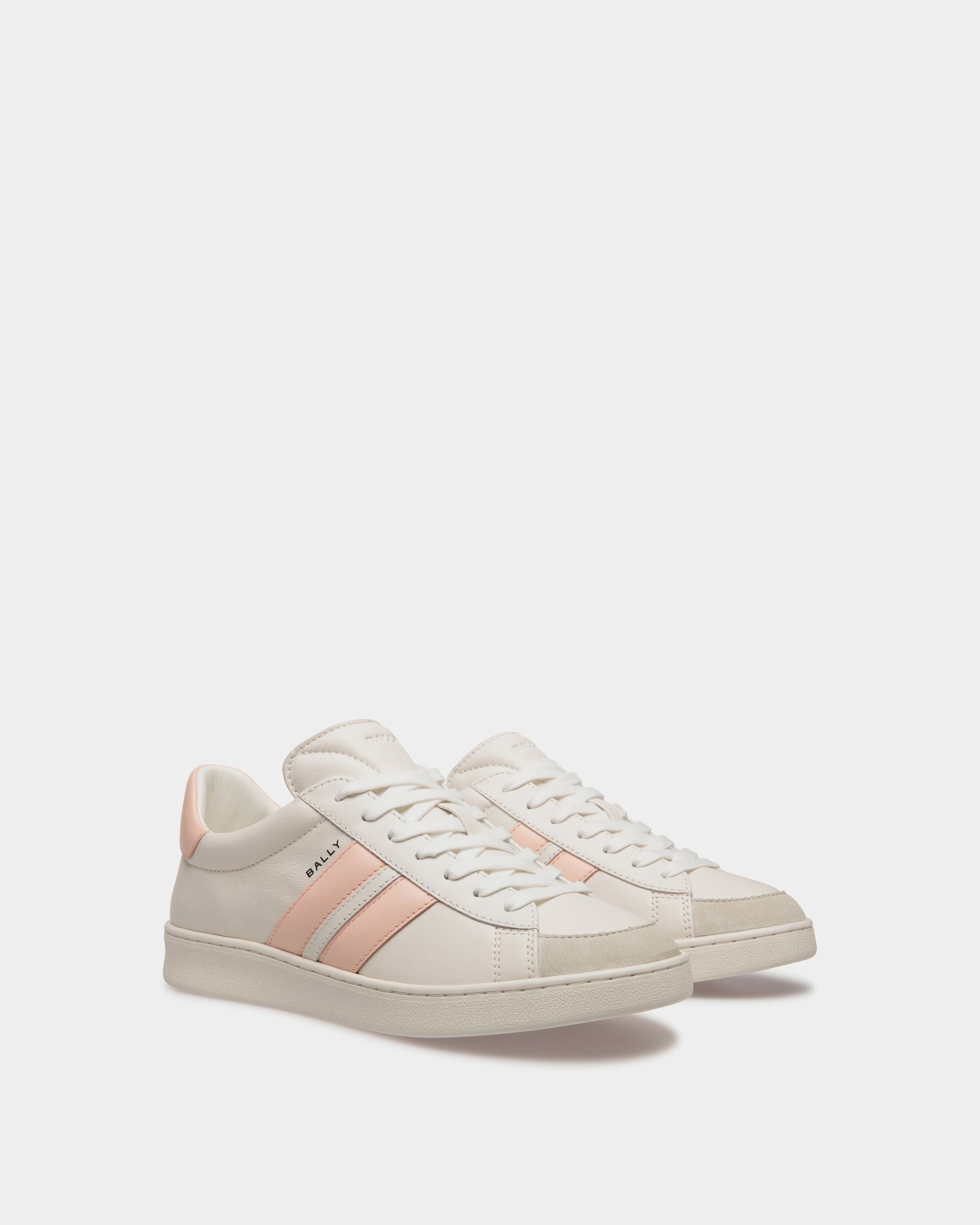 Tennis Sneaker Aus Leder In Weiß Und Baby Pink - Damen - Bally - 03