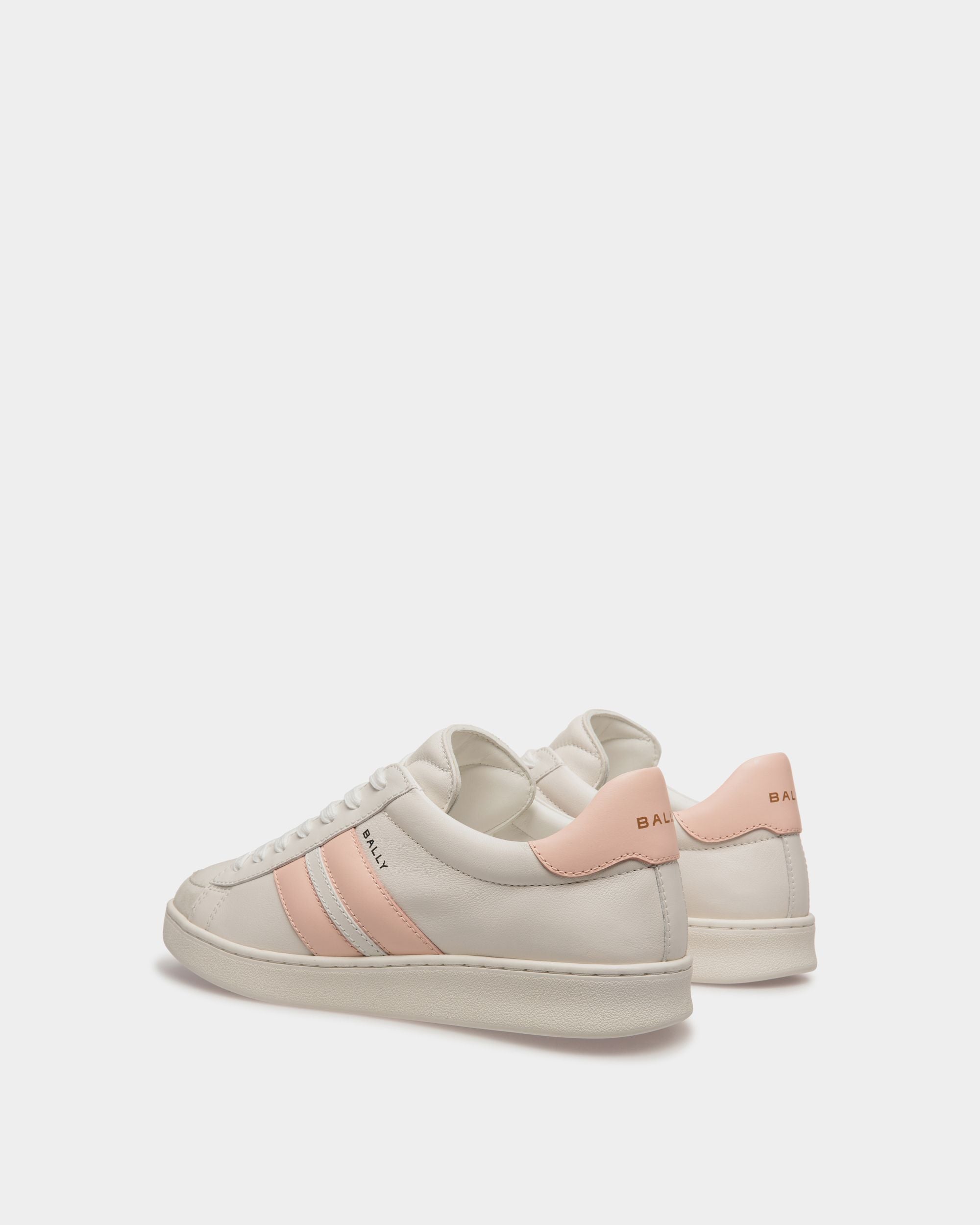 Sneaker Tennis En Cuir Blanc Et Baby Pink - Femme - Bally - 04