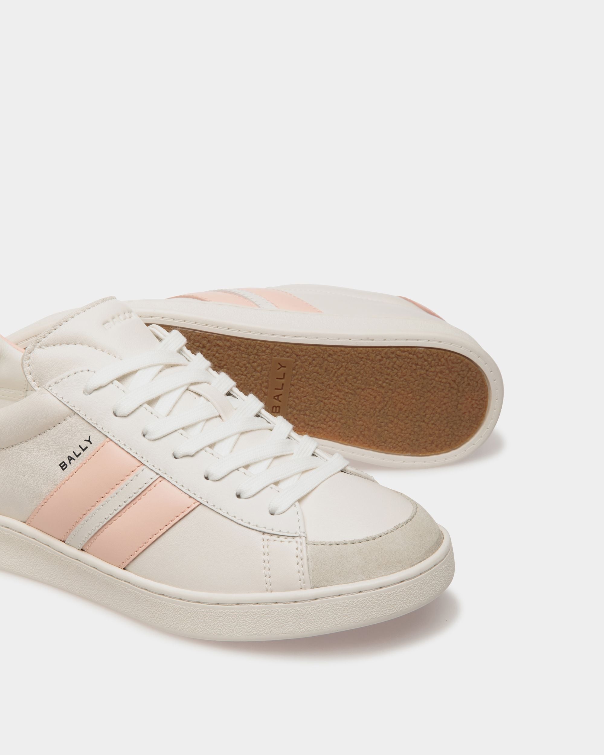 Sneaker Tennis En Cuir Blanc Et Baby Pink - Femme - Bally - 05