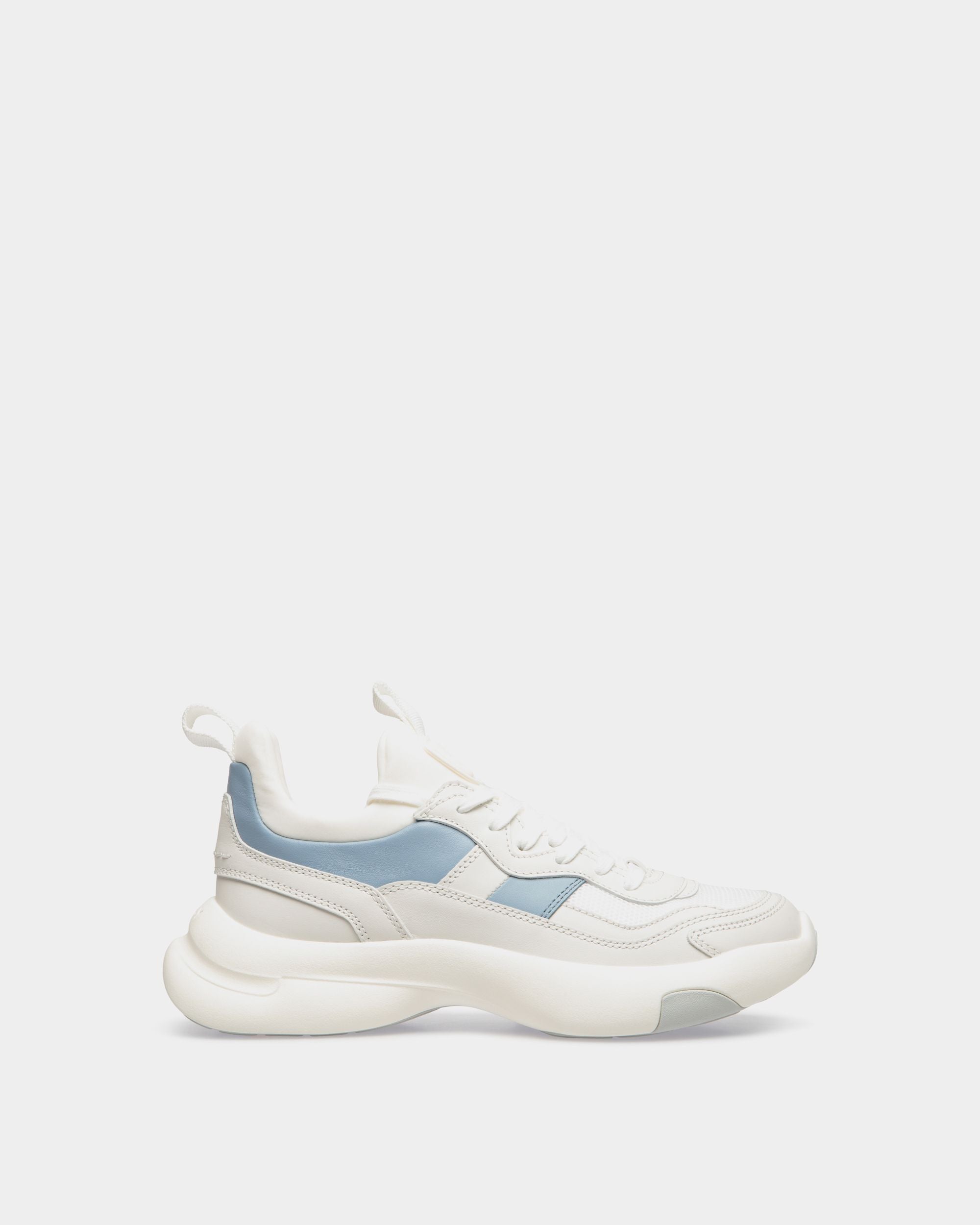 Dune Sneaker in White and Light Blue Leather - Damen - Bally - 01