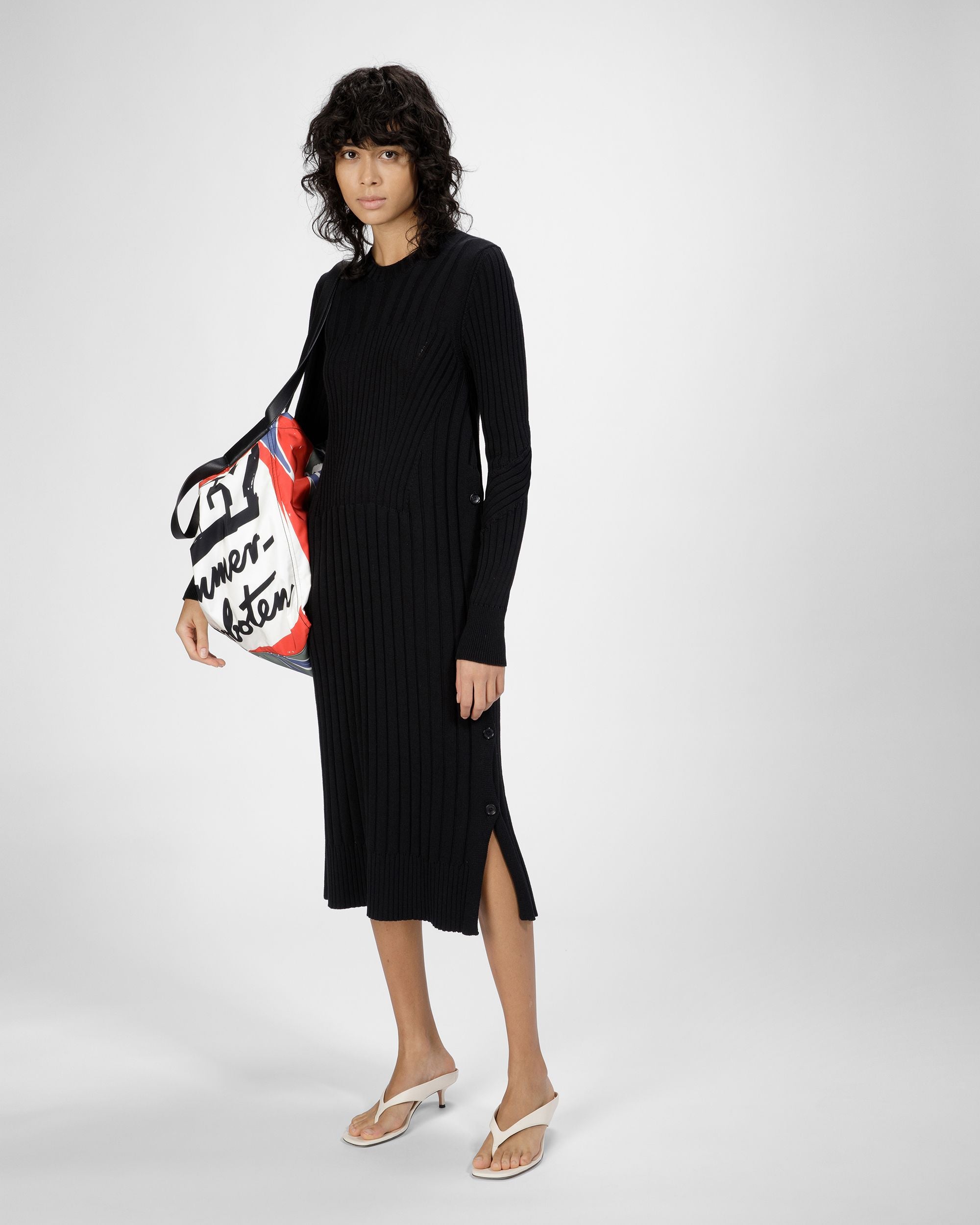 Robe En Maille De Coton Et De Soie Noire Mélangée - Femme - Bally - 04