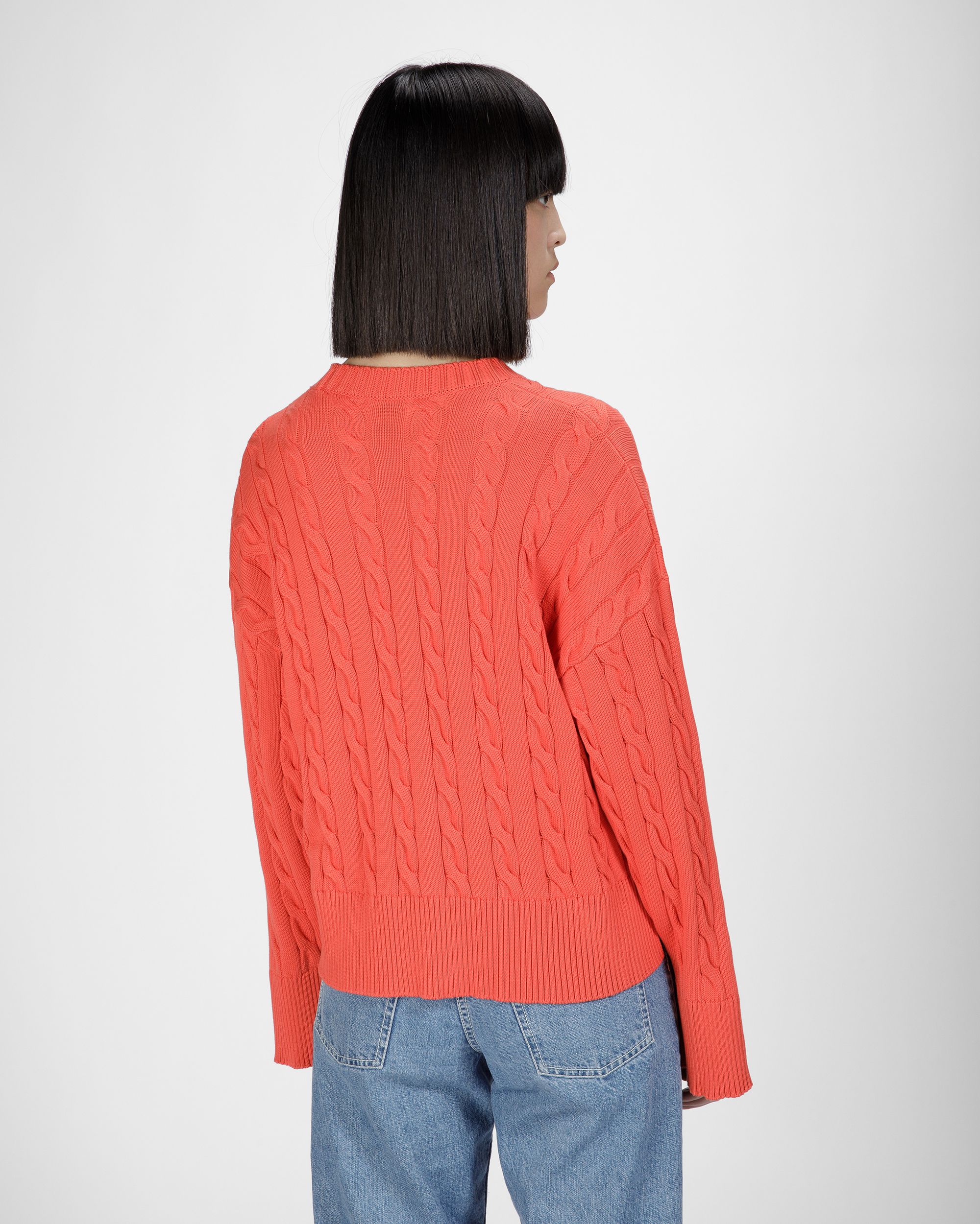 Baumwoll-Rundhalspullover Mit Zopfmuster In Orange - Damen - Bally - 02