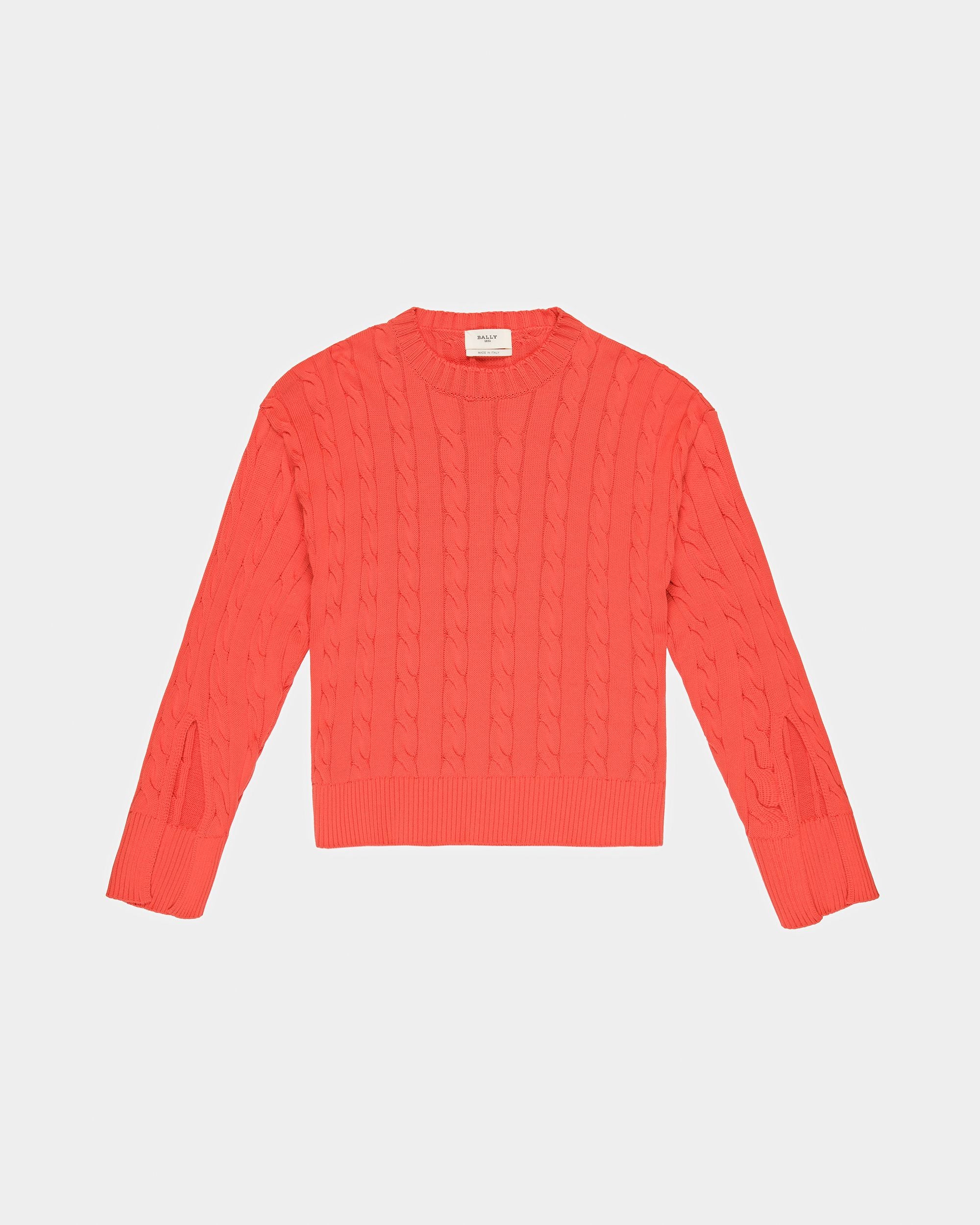 Baumwoll-Rundhalspullover Mit Zopfmuster In Orange - Damen - Bally - 05