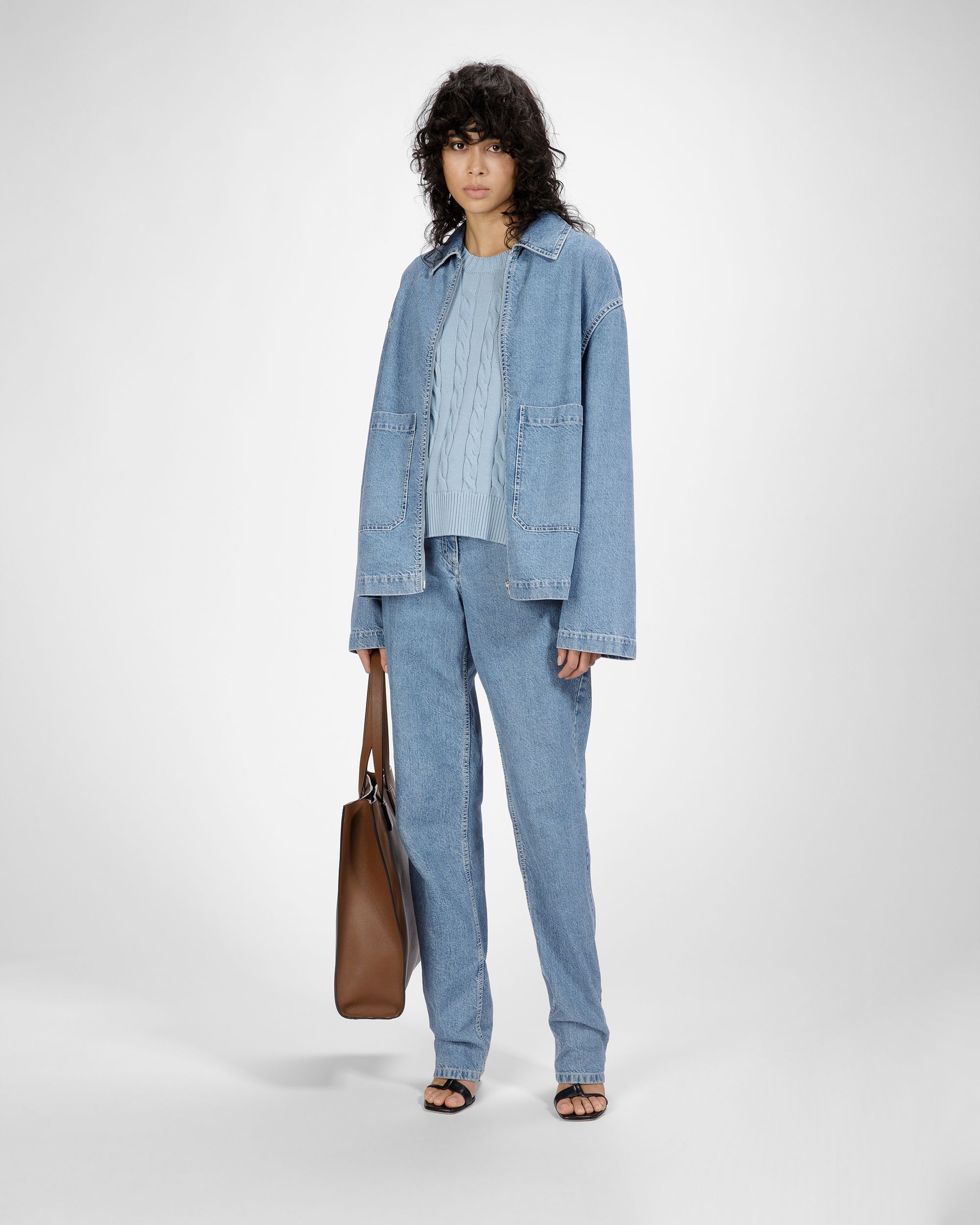 Baumwoll-Rundhalspullover Mit Zopfmuster In Hellblau - Damen - Bally - 04