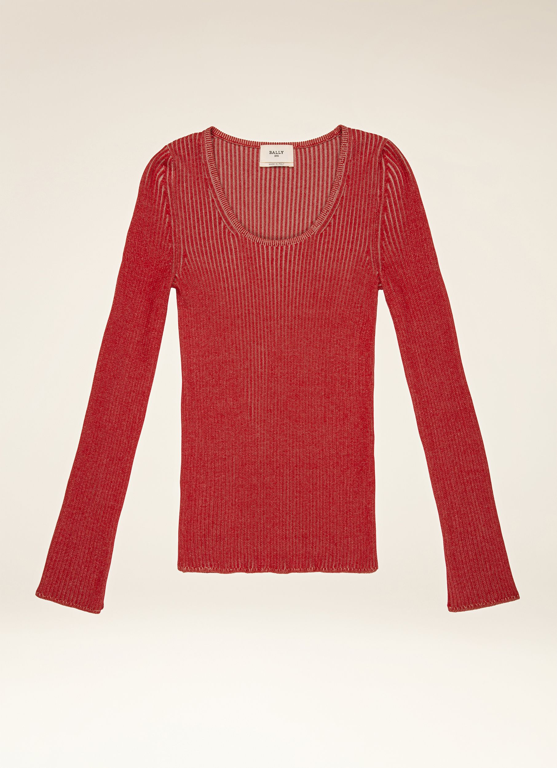 Pull Côtelé En Soie Et Coton Rouge Et Rose - Femme - Bally - 01