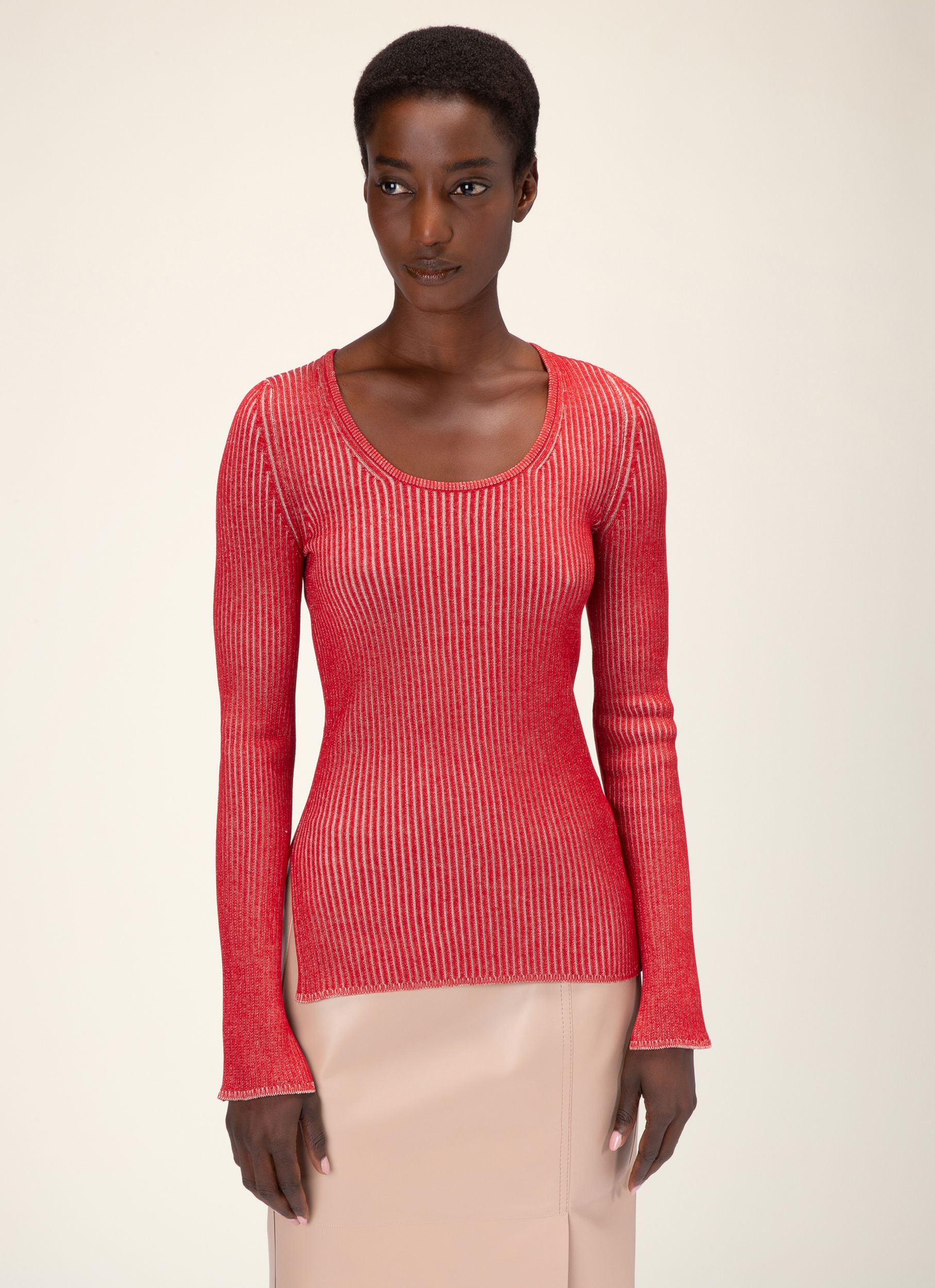 Pull Côtelé En Soie Et Coton Rouge Et Rose - Femme - Bally - 03