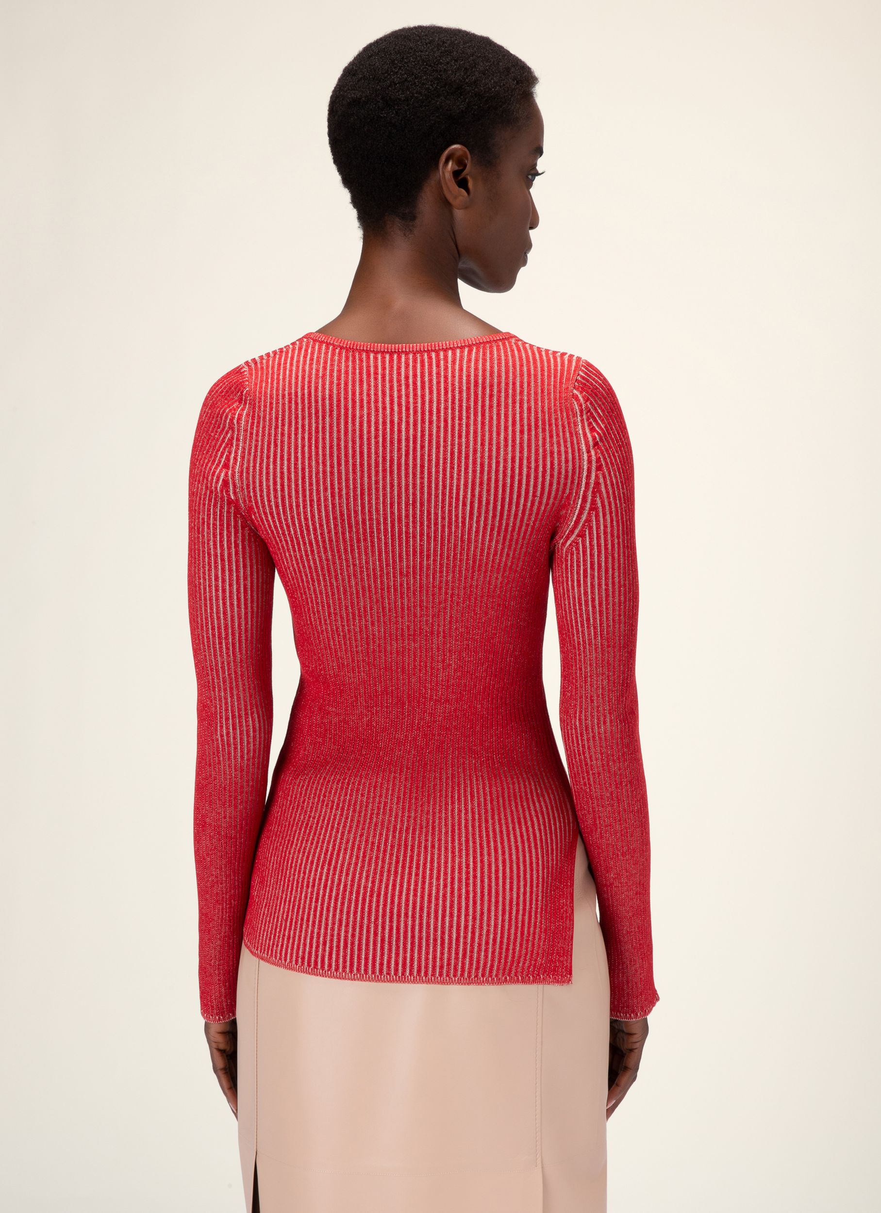 Pull Côtelé En Soie Et Coton Rouge Et Rose - Femme - Bally - 04