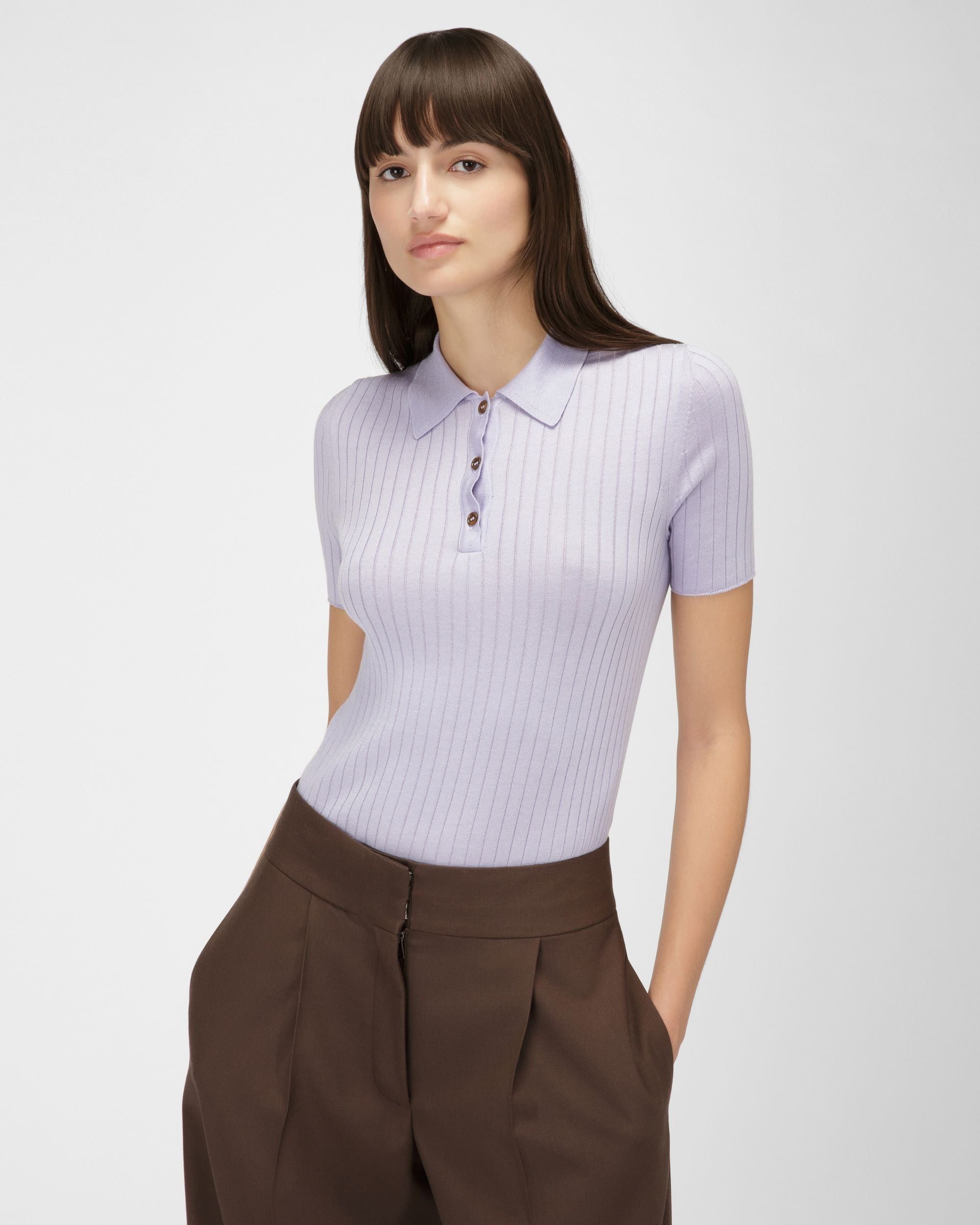 Polo En Coton Et Soie Lilas - Femme - Bally - 01