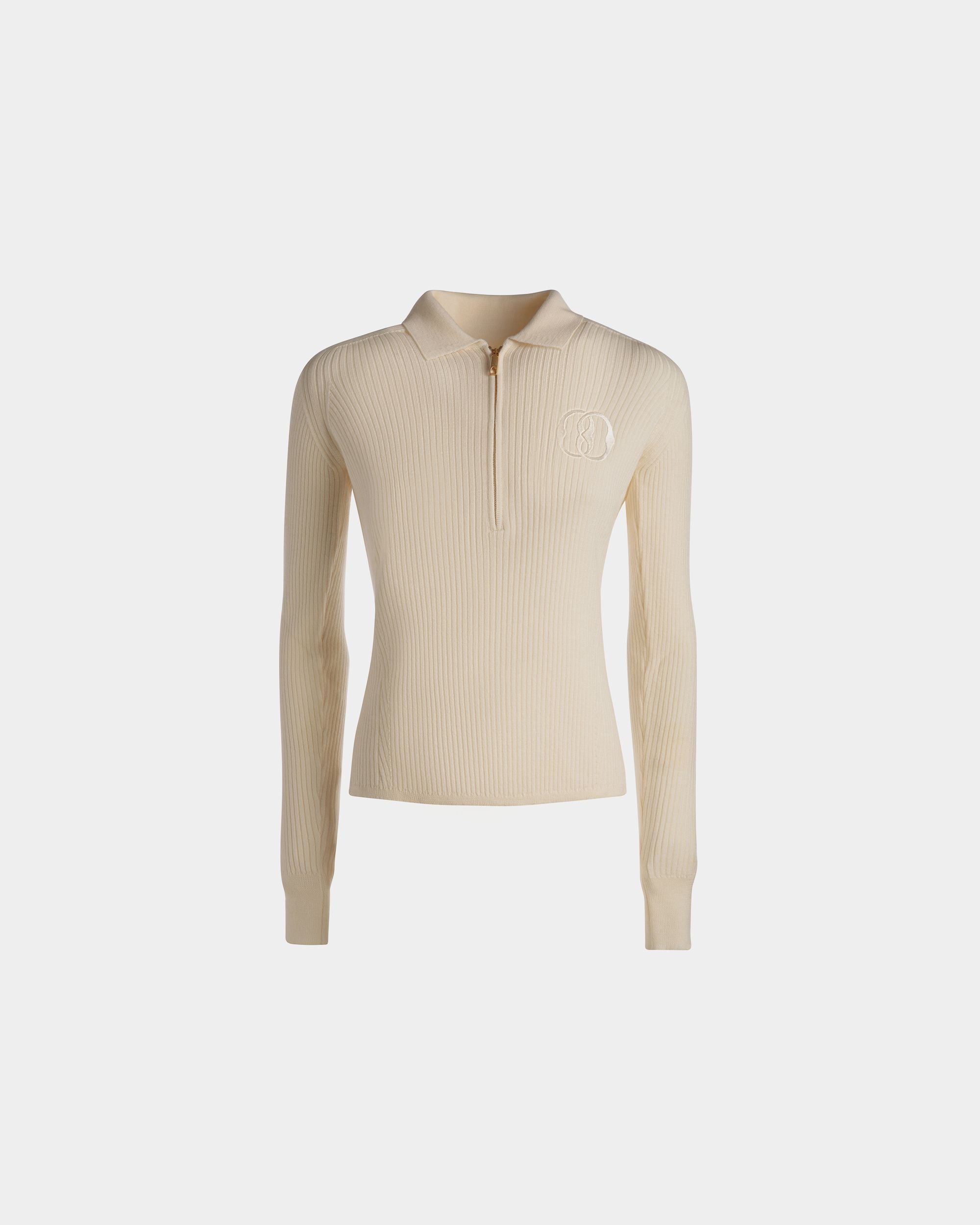 Long Sleeve Polo In Bone Wool - Women's - Bally - 01