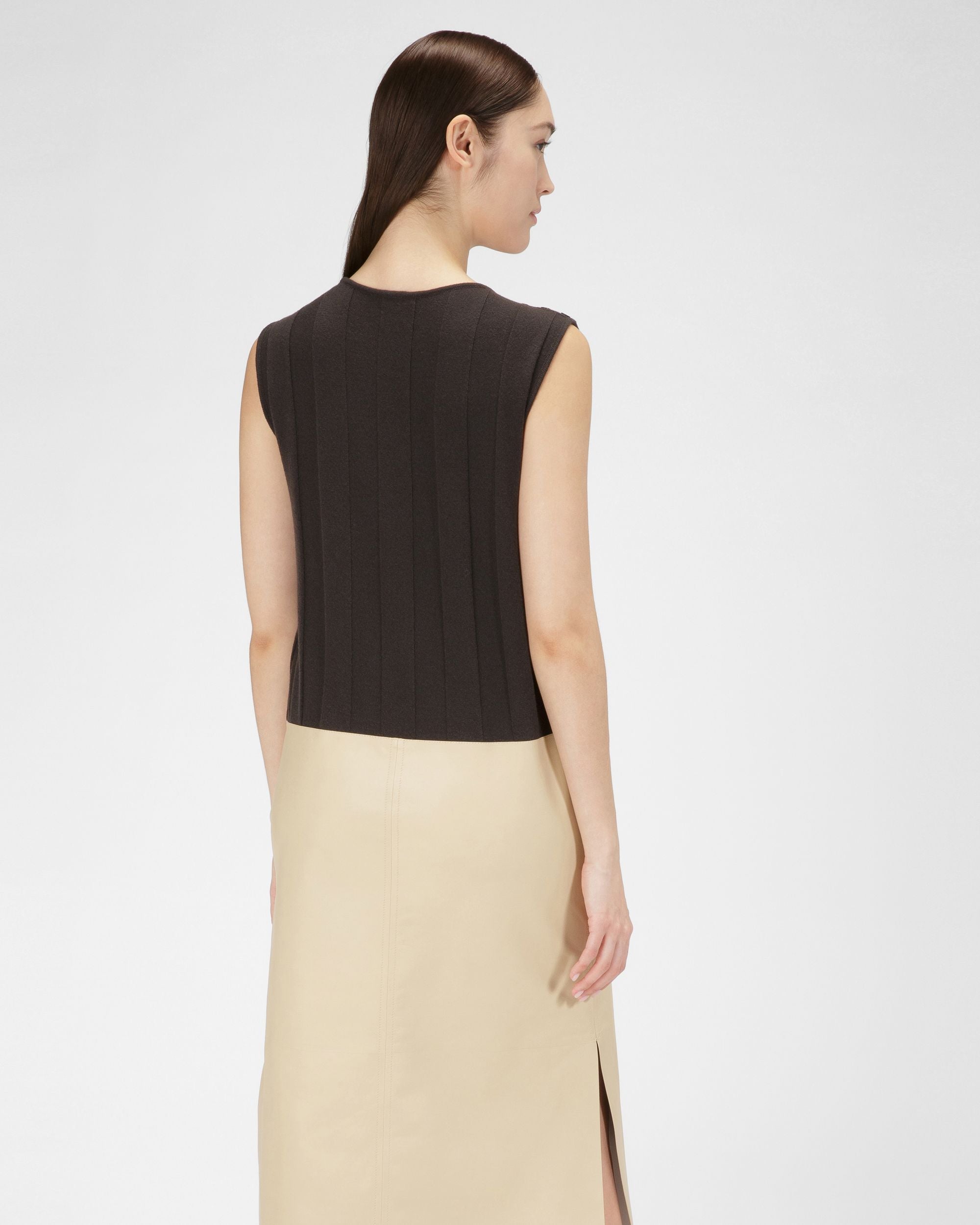 Robe En Laine Et Cuir Vert Militaire Et Beige - Femme - Bally - 03