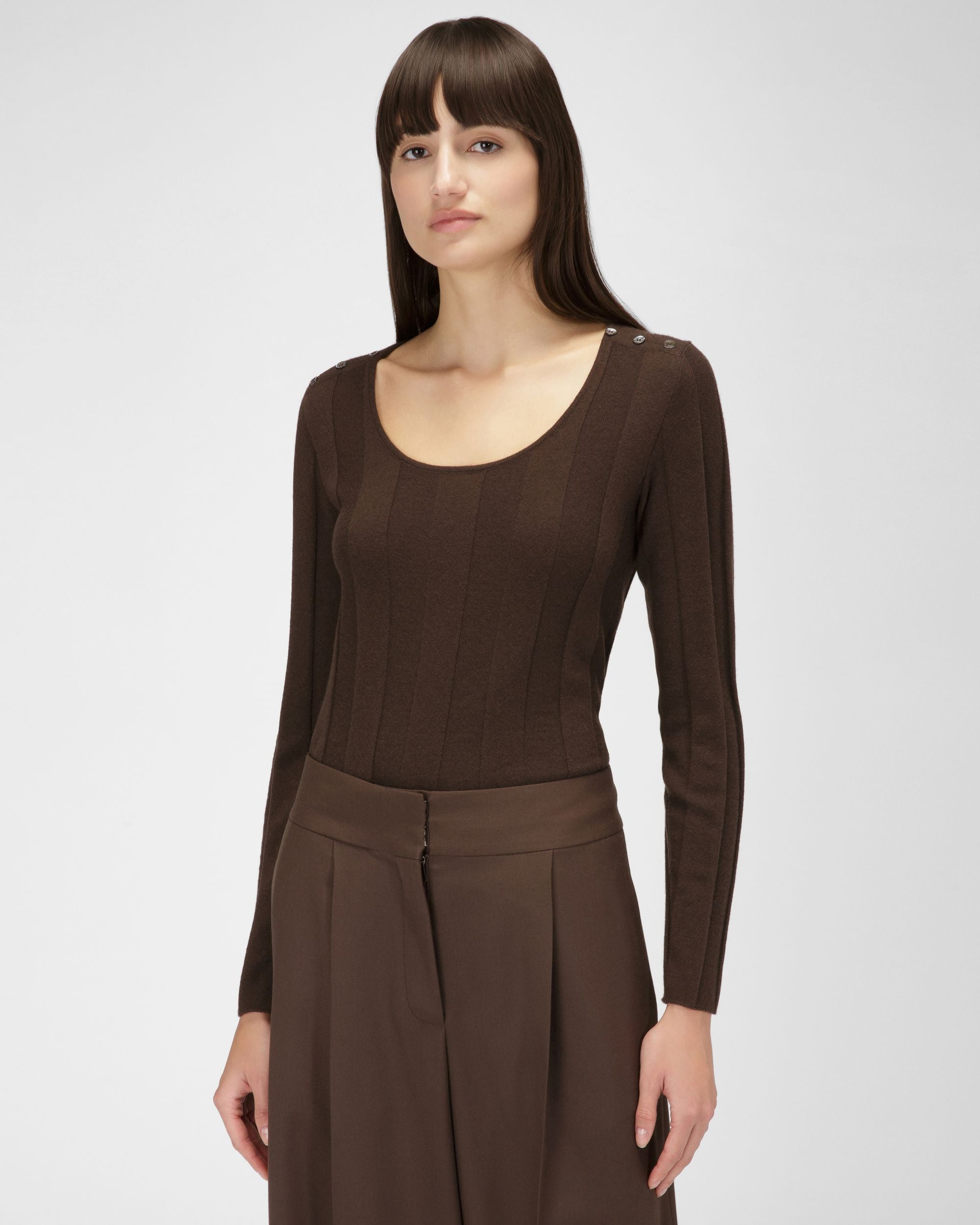 Pull En Laine Marron Ébène - Femme - Bally - 01