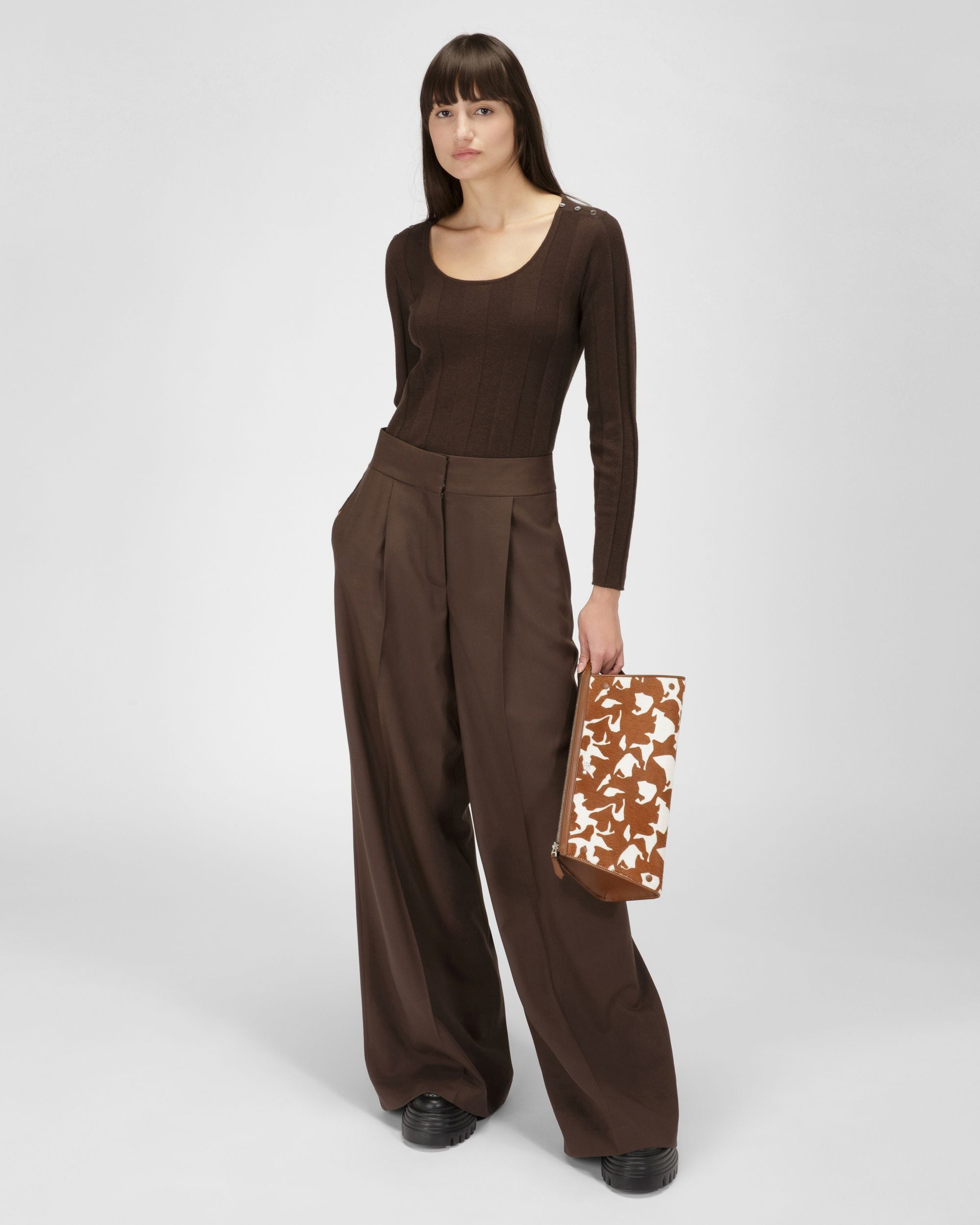 Pull En Laine Marron Ébène - Femme - Bally - 05