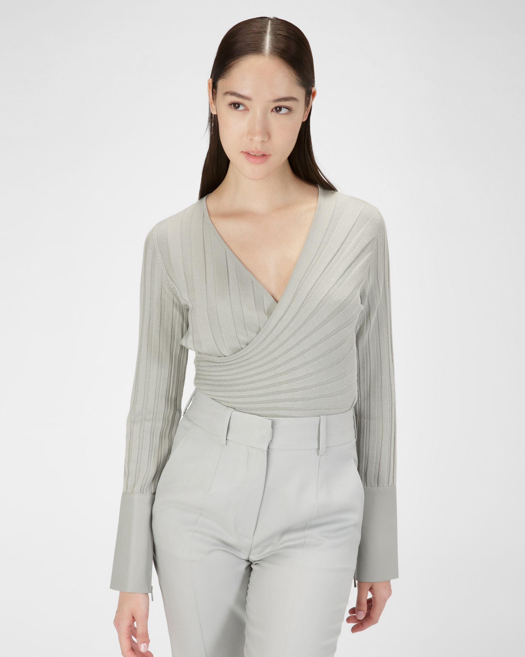 Wool And Cashmere Mix V Neck In Grey - Women's - Bally - 01