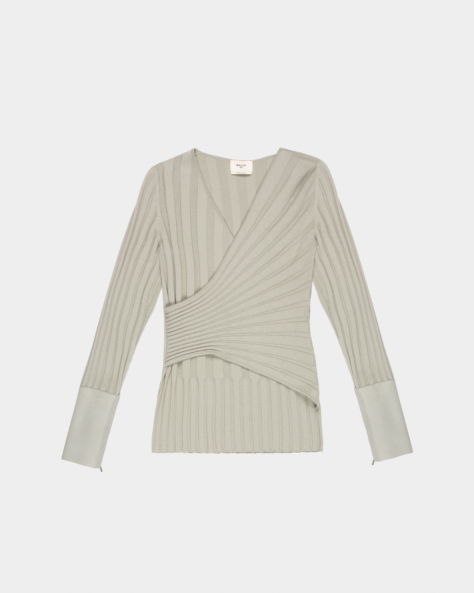 Wool And Cashmere Mix V Neck In Grey - Women's - Bally - 04
