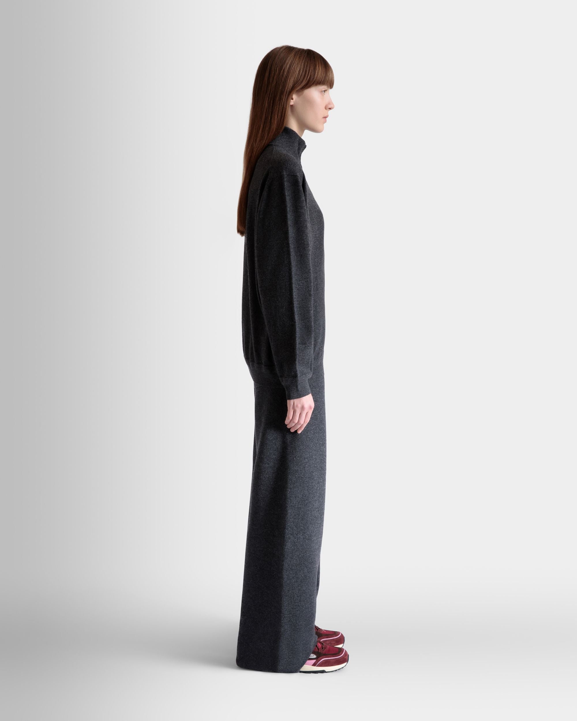 Pullover Mit Reißverschlusskragen Aus Dunkelgrauem Wolle-Kaschmir-Mix - Damen - Bally - 06