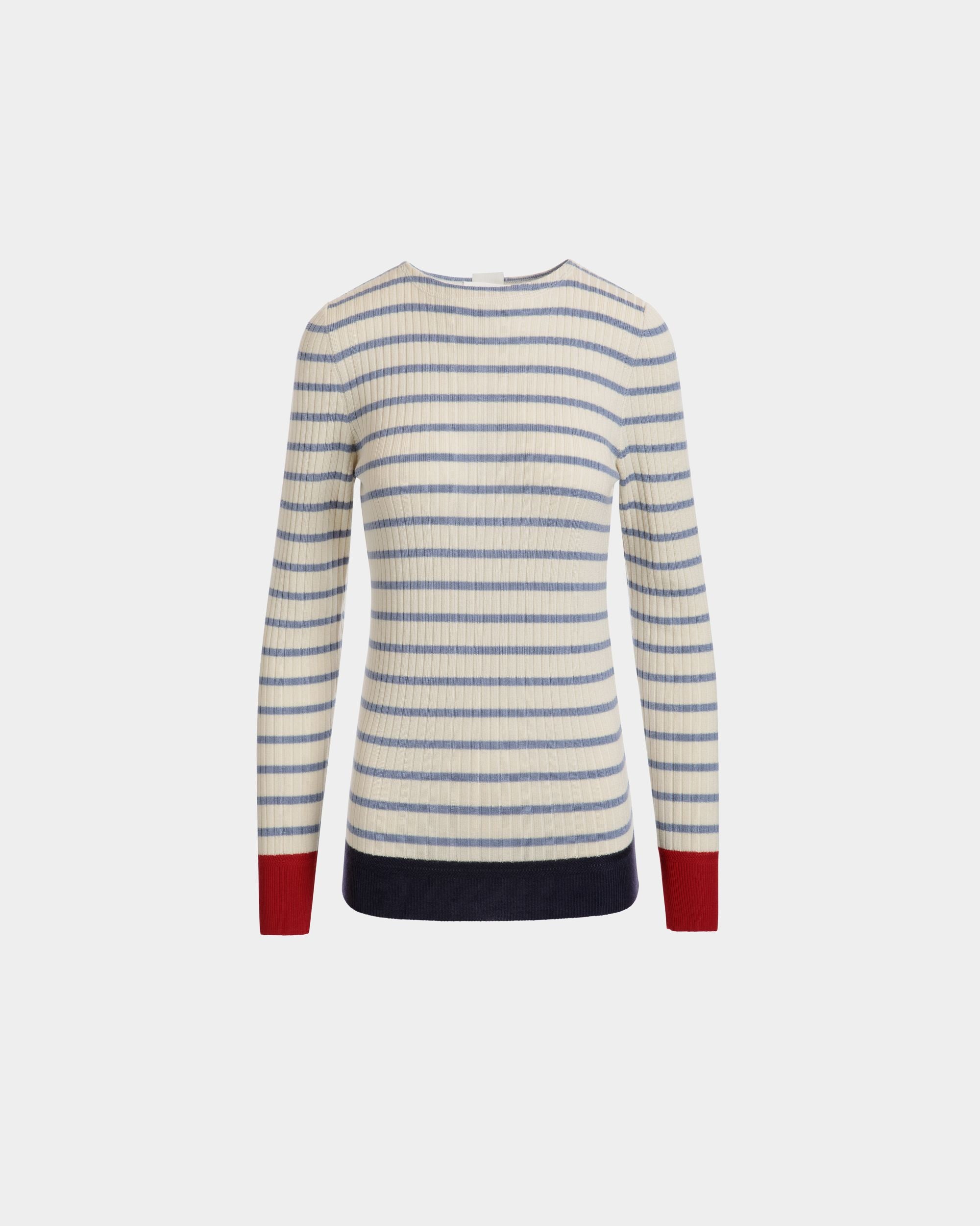 Camiseta De Manga Larga De Mezcla De Lana Marfil Y Light Blue - Mujer - Bally - 01