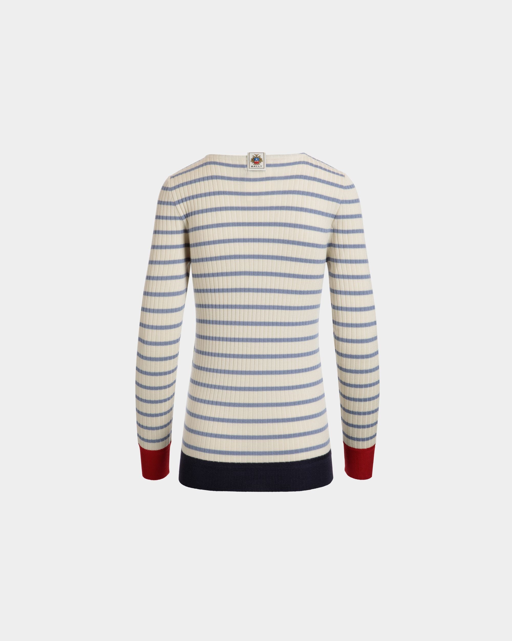 Camiseta De Manga Larga De Mezcla De Lana Marfil Y Light Blue - Mujer - Bally - 07