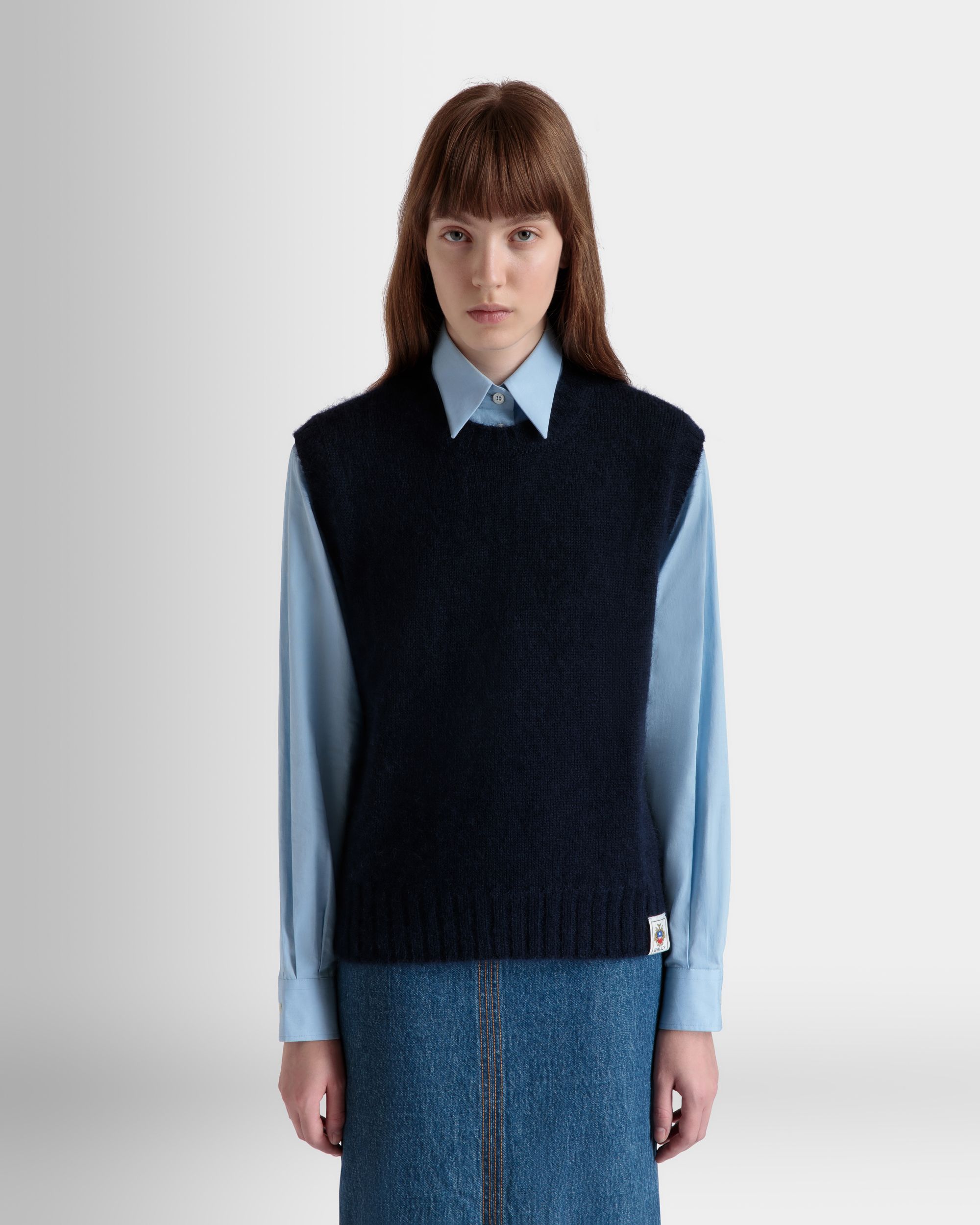 Strickweste Aus Mohair Und Seide In Navy Blue - Damen - Bally - 03
