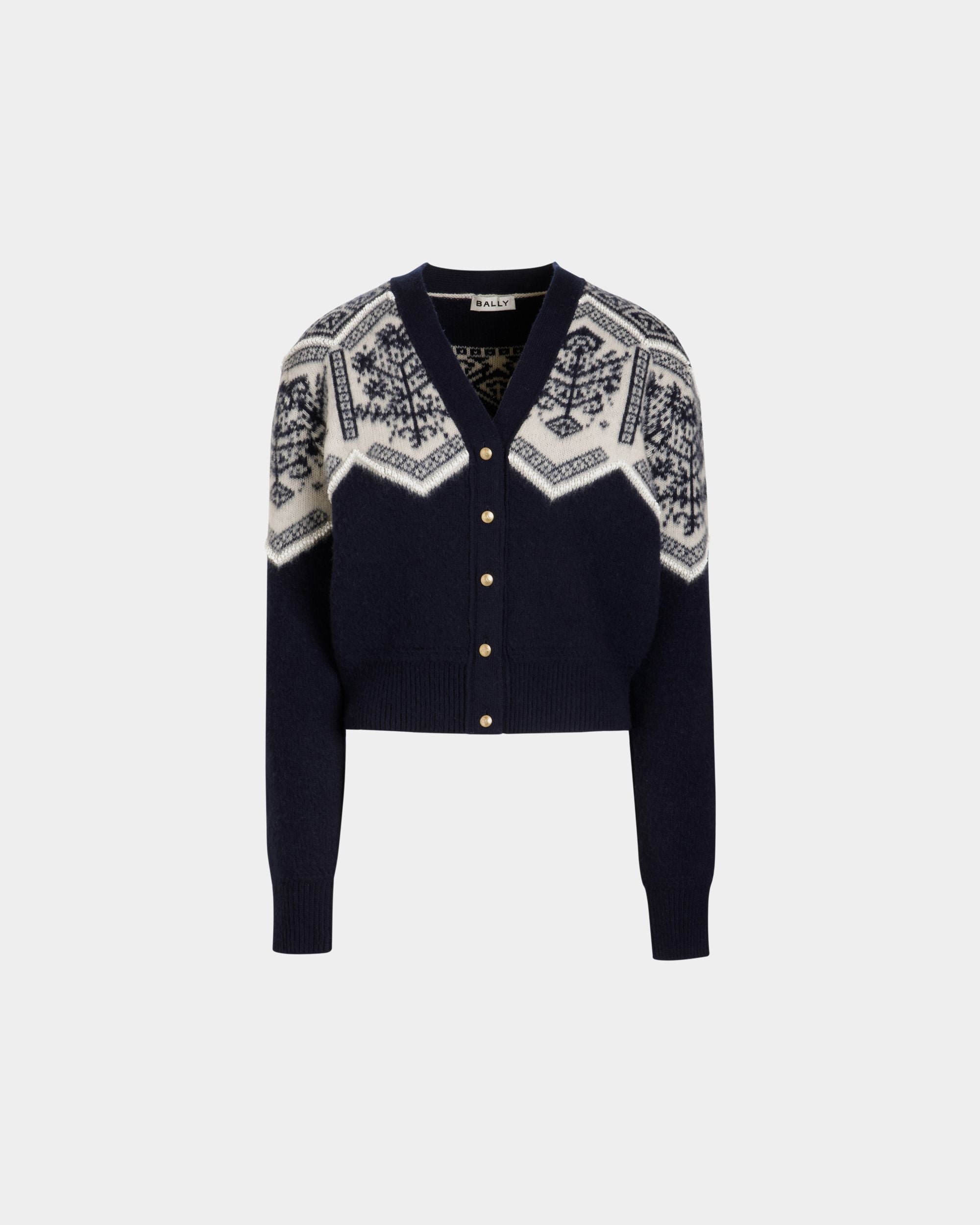 Winter Capsule Cardigan Aus Wolle In Navy Blue Mit Heritage-Blume - Damen - Bally - 01
