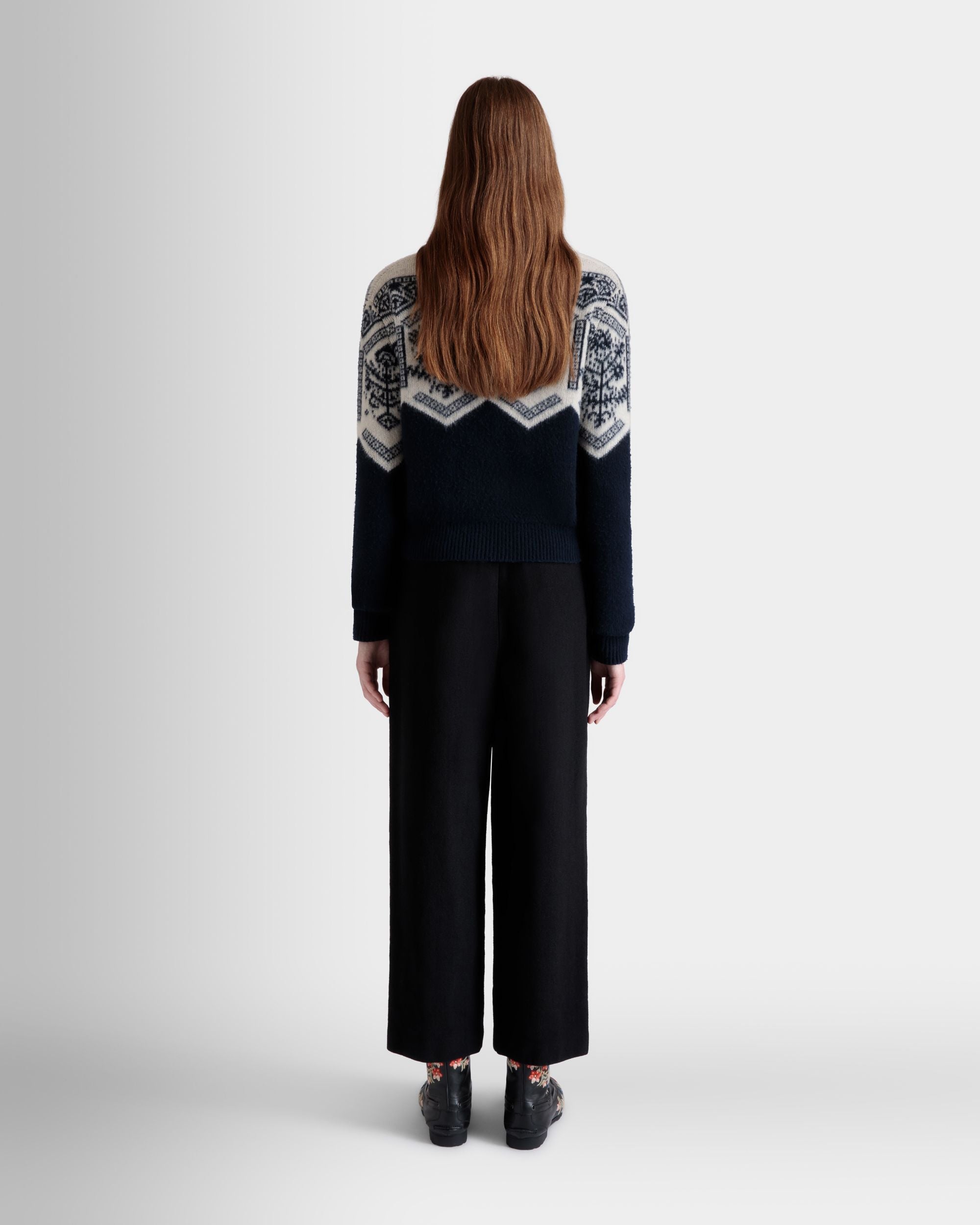Winter Capsule Cardigan Aus Wolle In Navy Blue Mit Heritage-Blume - Damen - Bally - 06