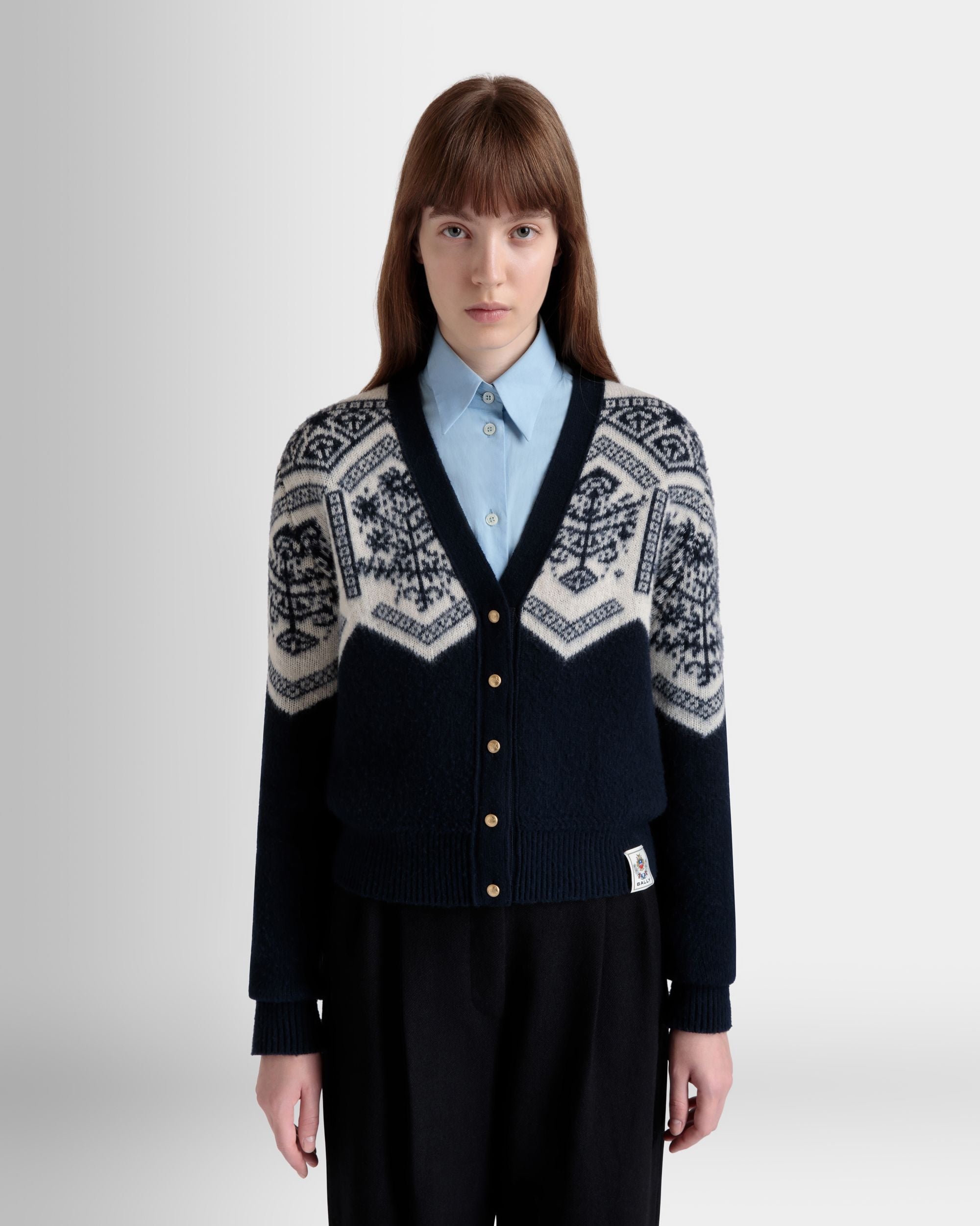 Winter Capsule Cardigan Aus Wolle In Navy Blue Mit Heritage-Blume - Damen - Bally - 08
