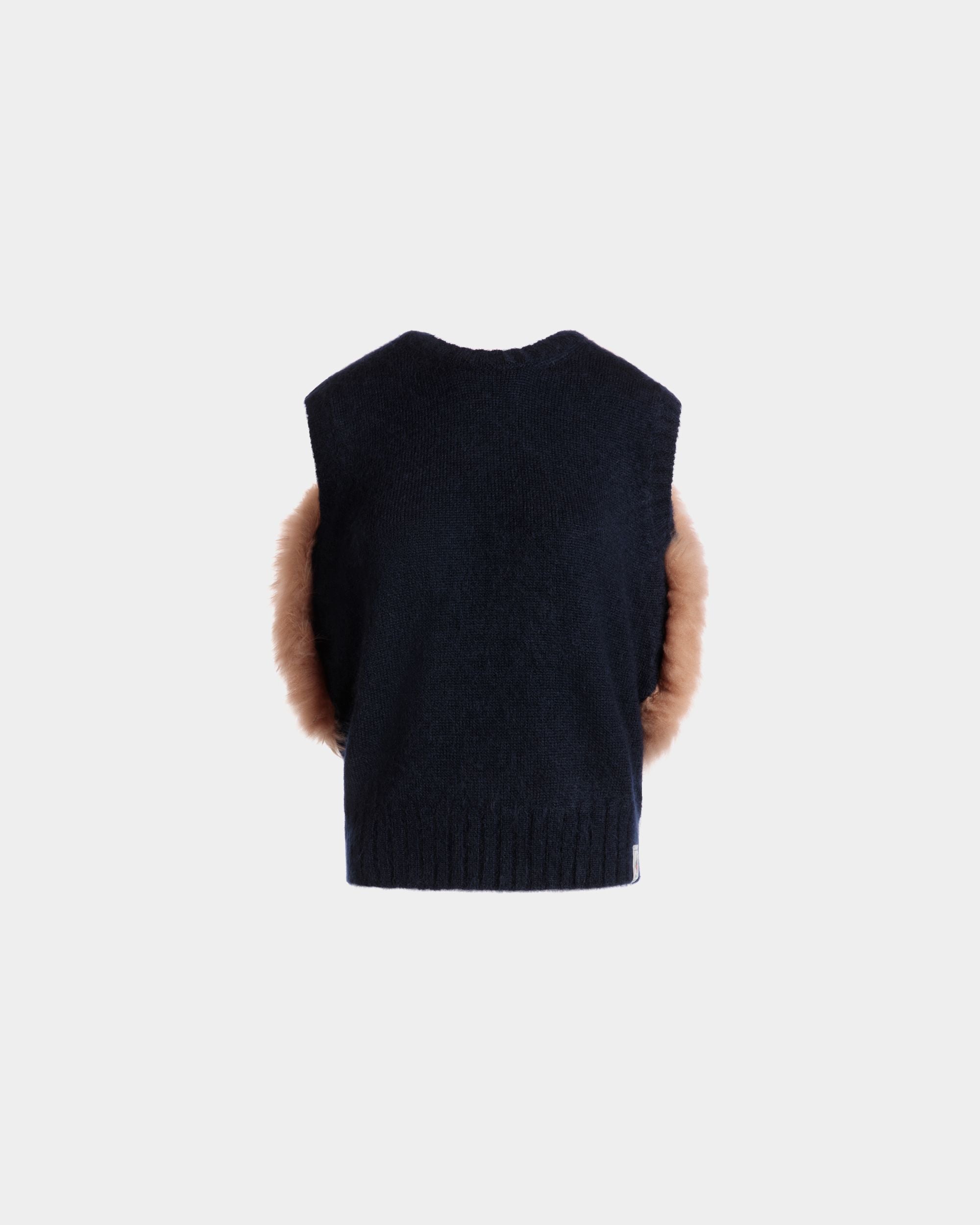 Strickweste Aus Mohair Und Seide In Navy Blue Und Praline Beige - Damen - Bally - 01