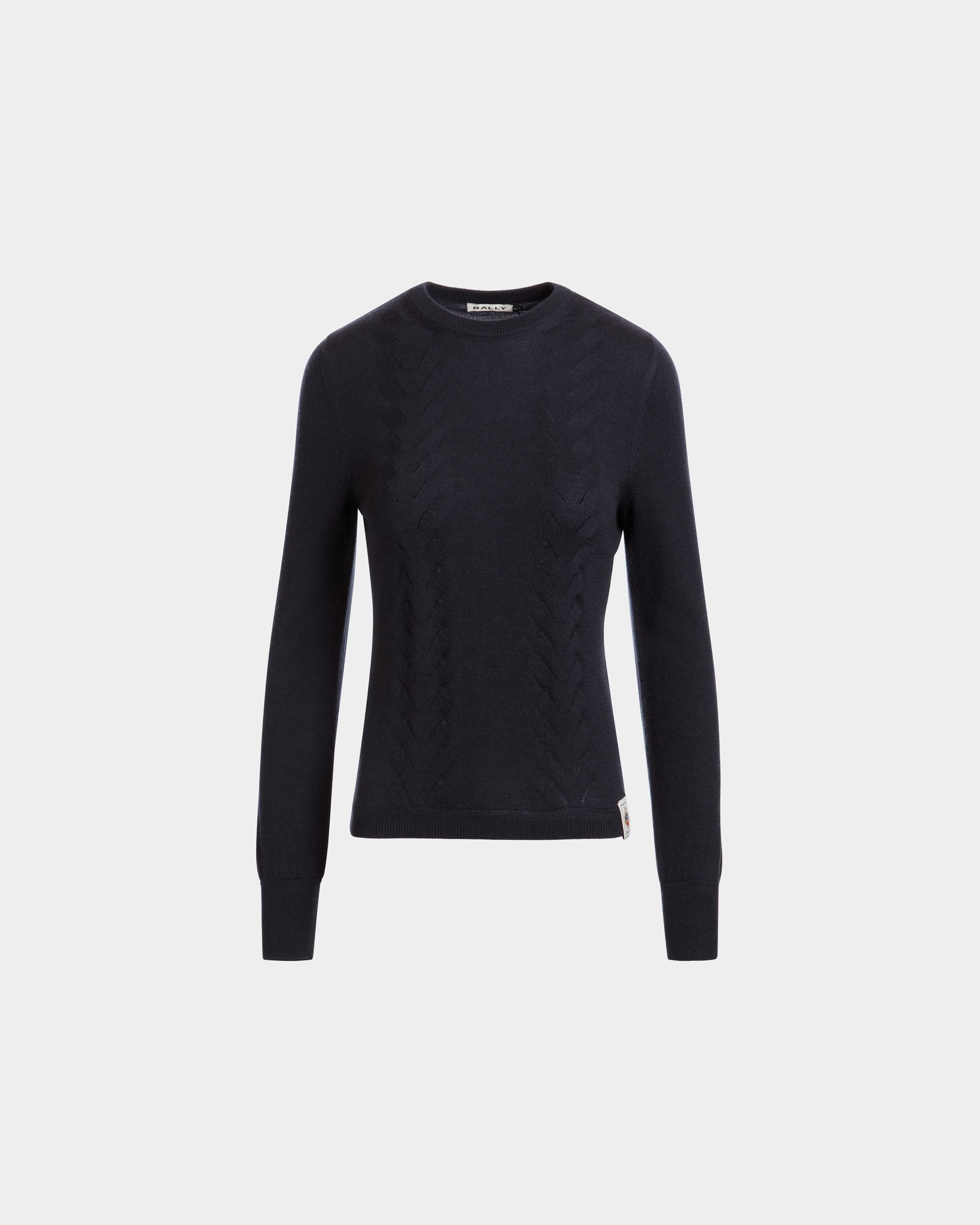 Top À Manches Longues En Cachemire Et Soie Navy Blue - Femme - Bally - 01