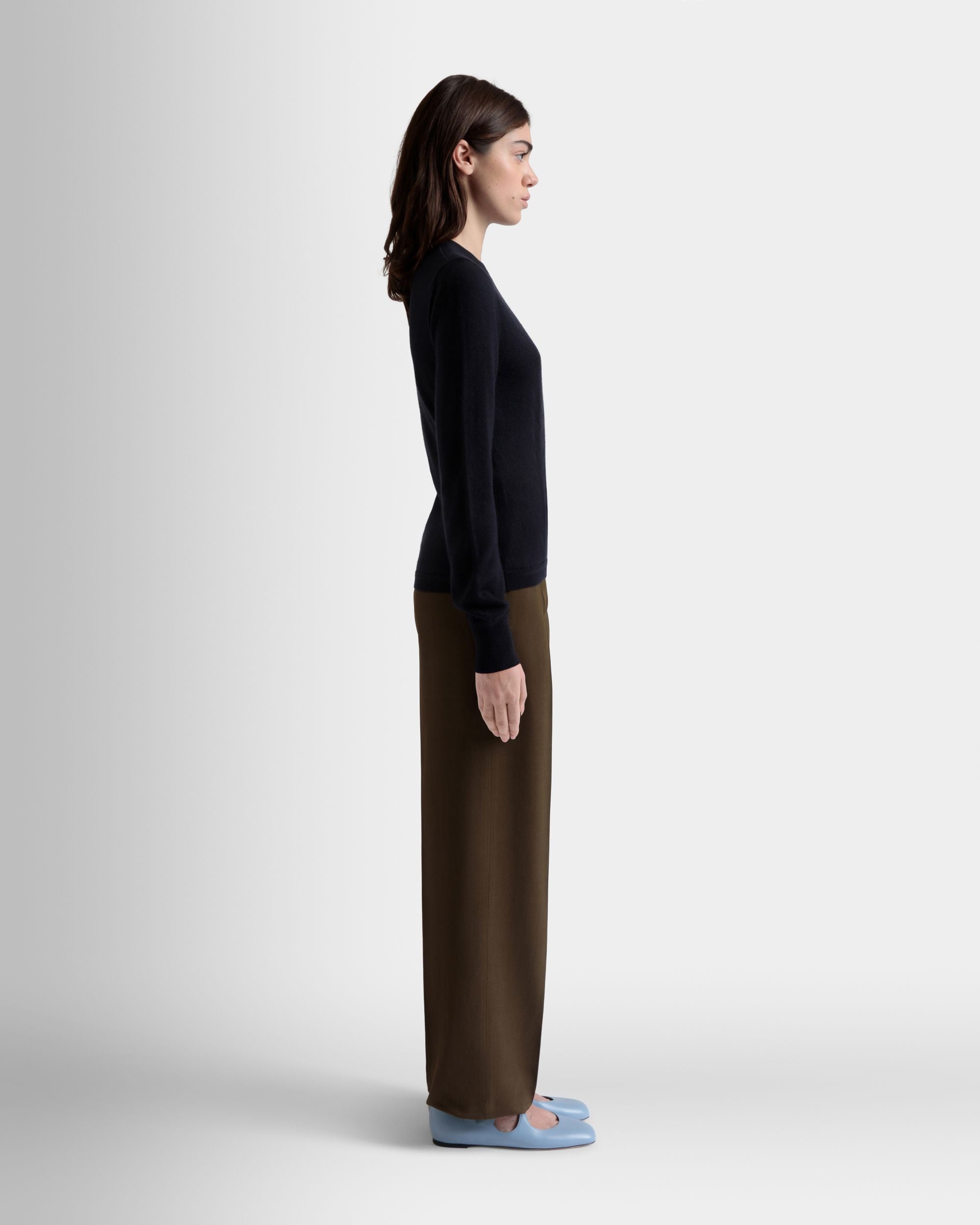 Top À Manches Longues En Cachemire Et Soie Navy Blue - Femme - Bally - 05