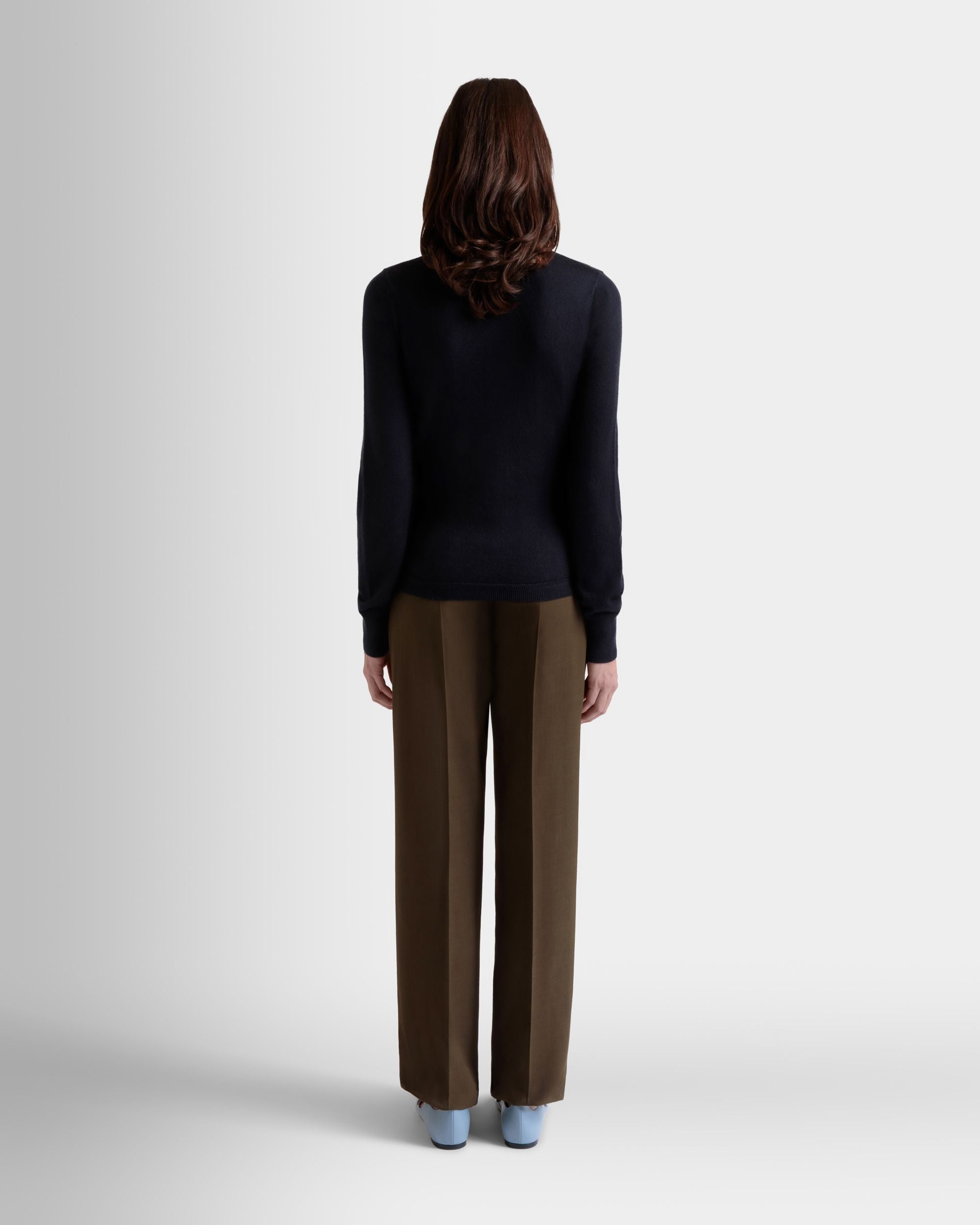 Top À Manches Longues En Cachemire Et Soie Navy Blue - Femme - Bally - 06